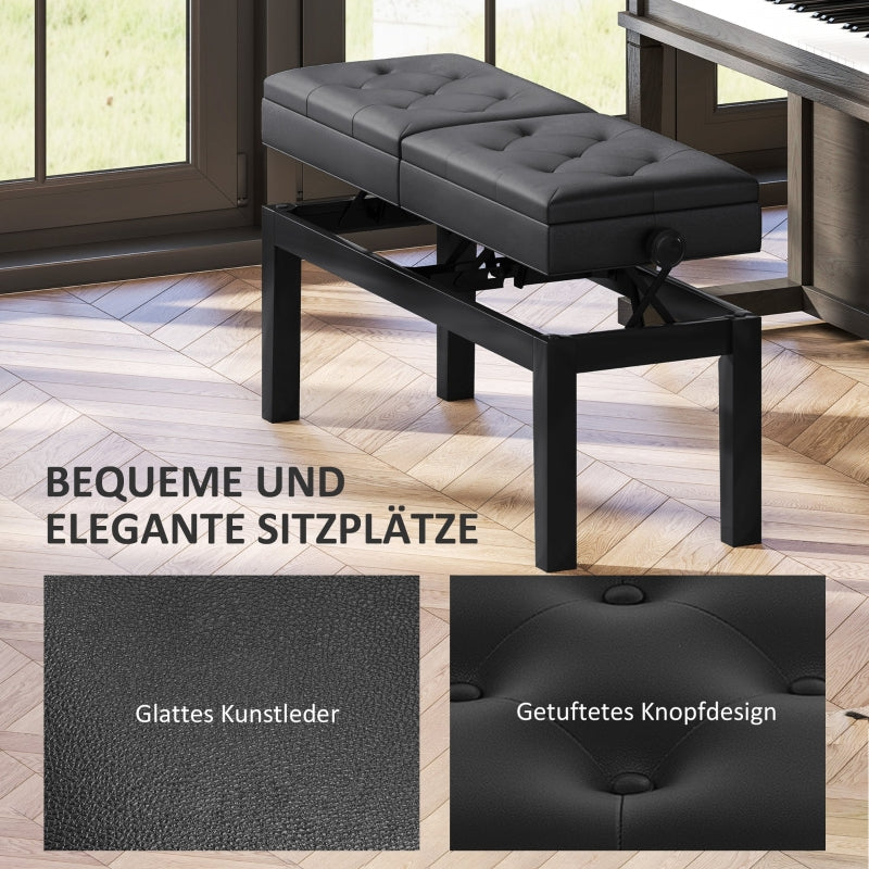 Klavierbank, höhenverstellbar, Stauraum, 220 kg Tragkraft, Kunstleder, Schwarz