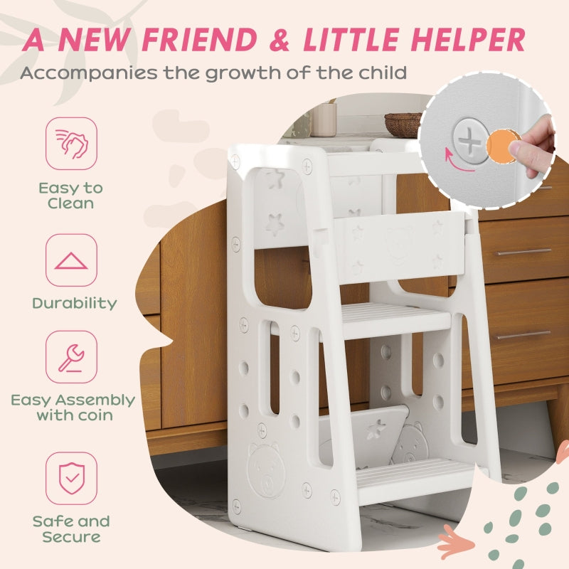 Kids Step Stool Adjustable Standing Platform Kitchen White