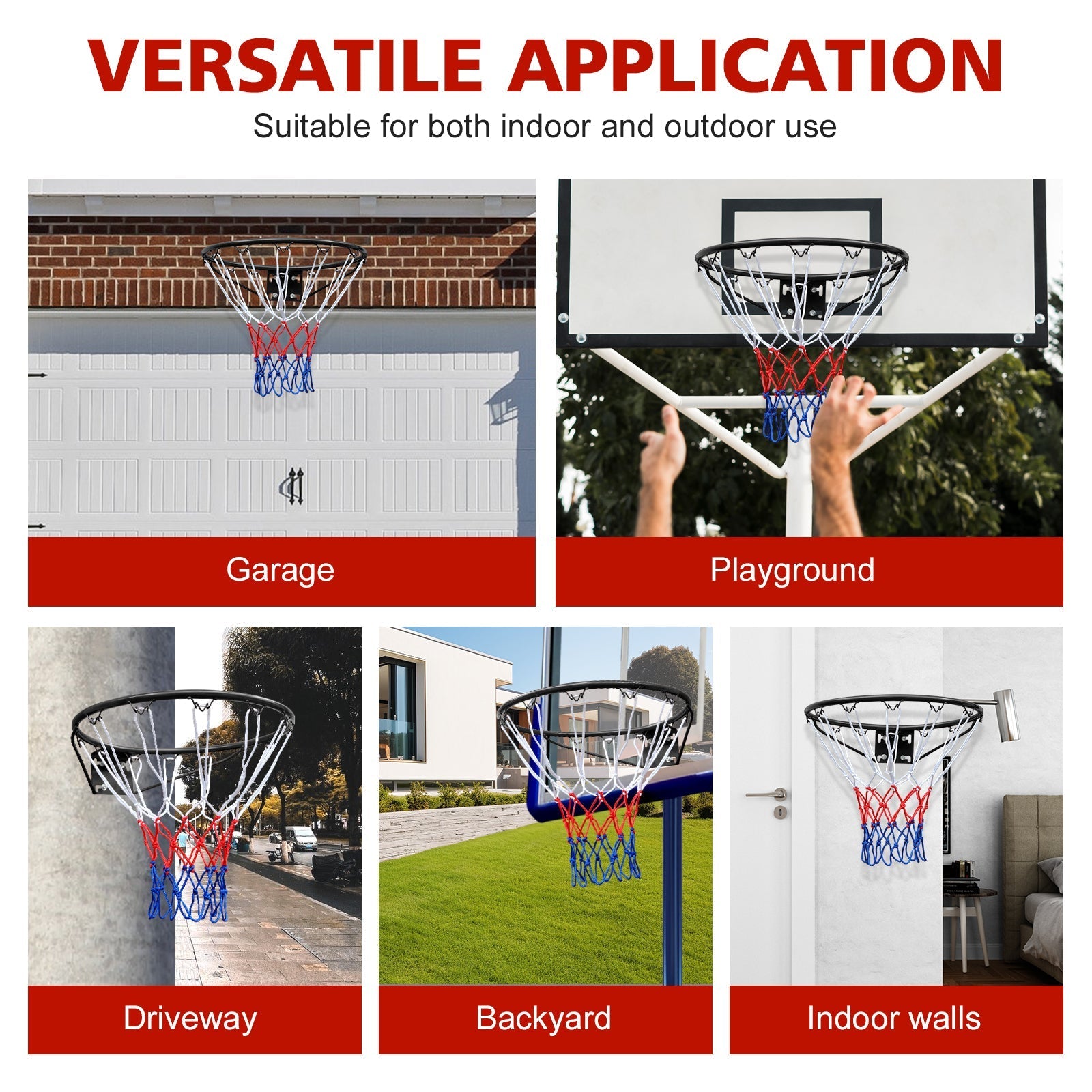 Basketball Rim Replacement, 45.72cm Wall/Door Mounted, Heavy Duty, Black
