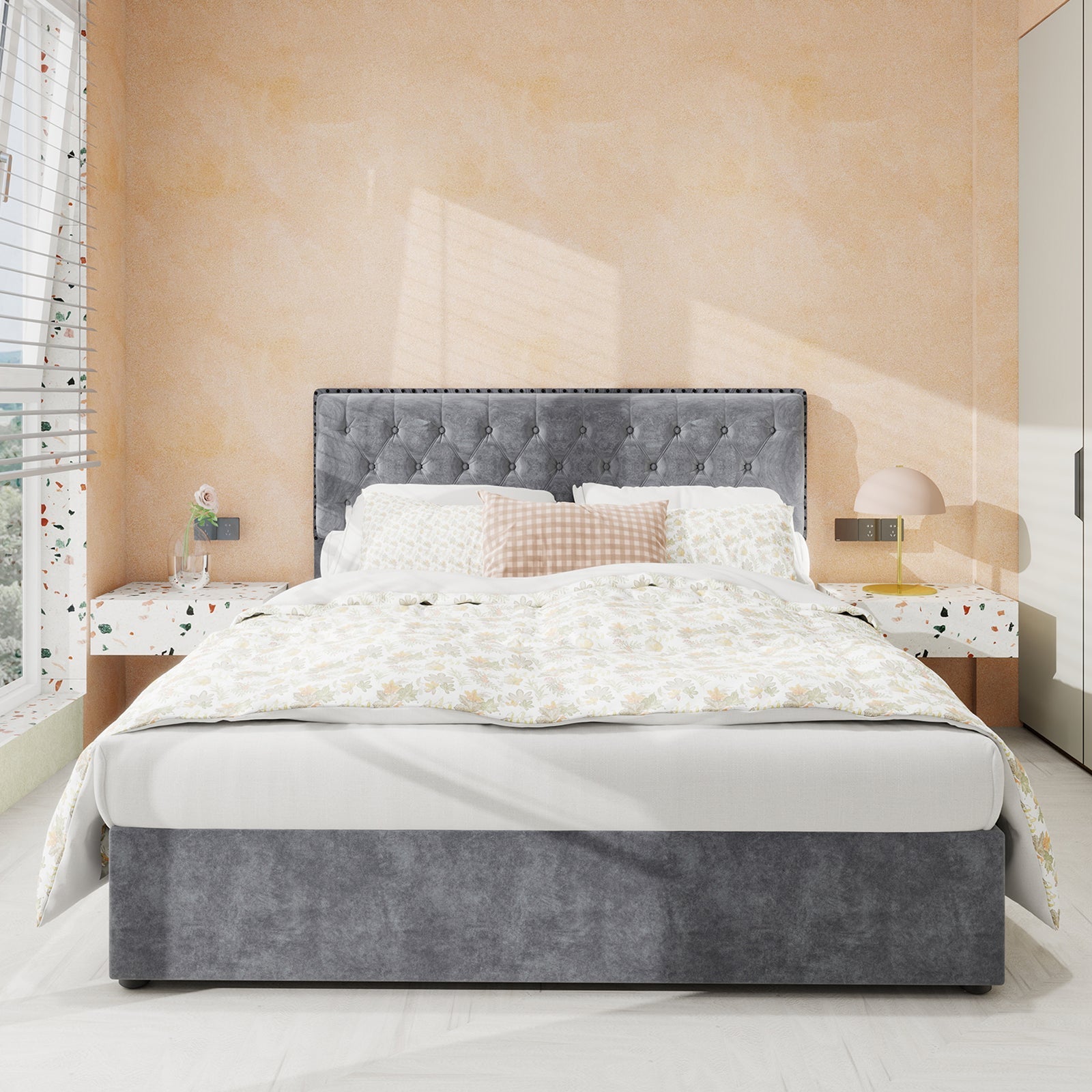 Modern Minimalist Soft Bed, 160*200CM, Hydraulic Rod, Gray