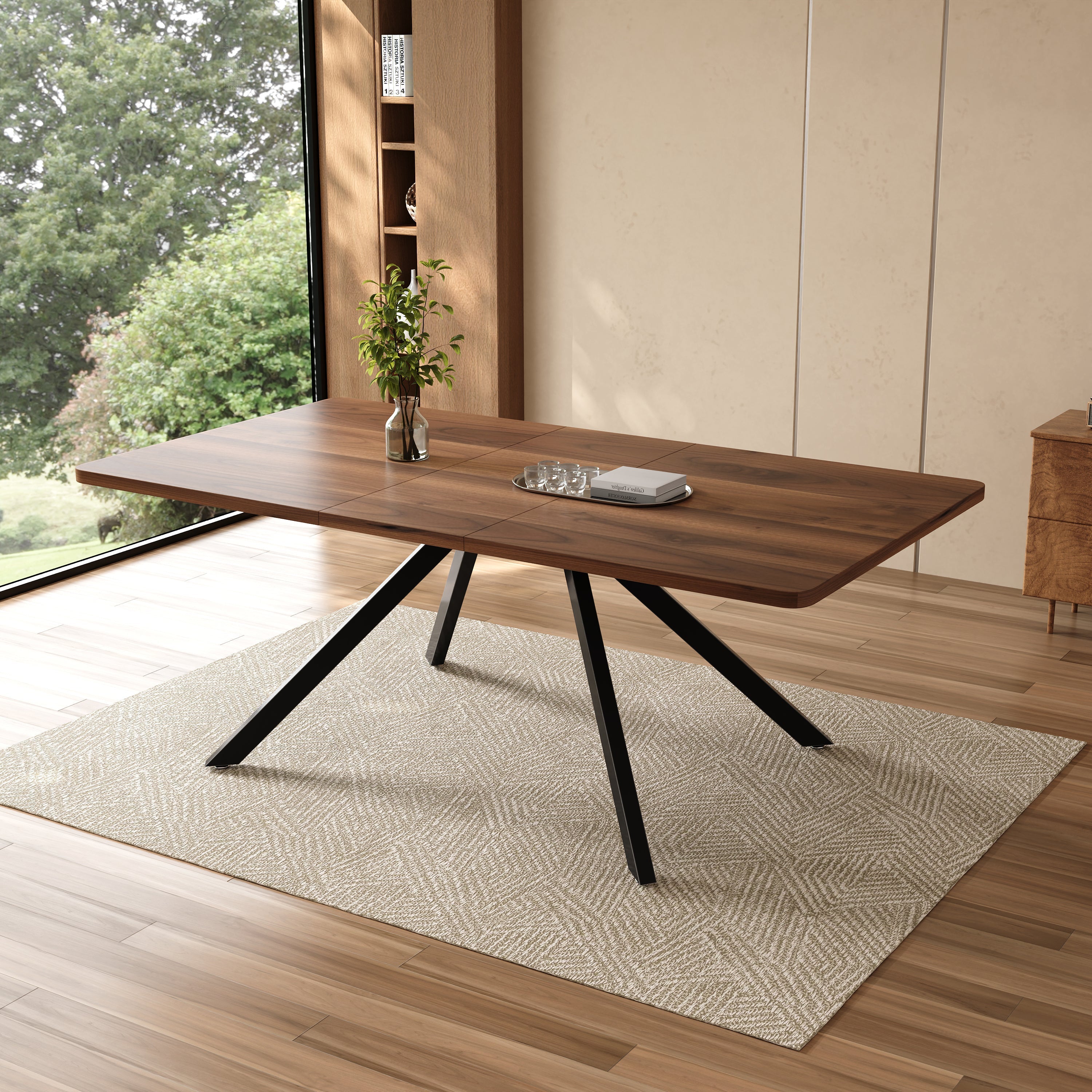 Extendable Dining Table 160-240cm 6-10 Seater Metal Legs - Walnut Color