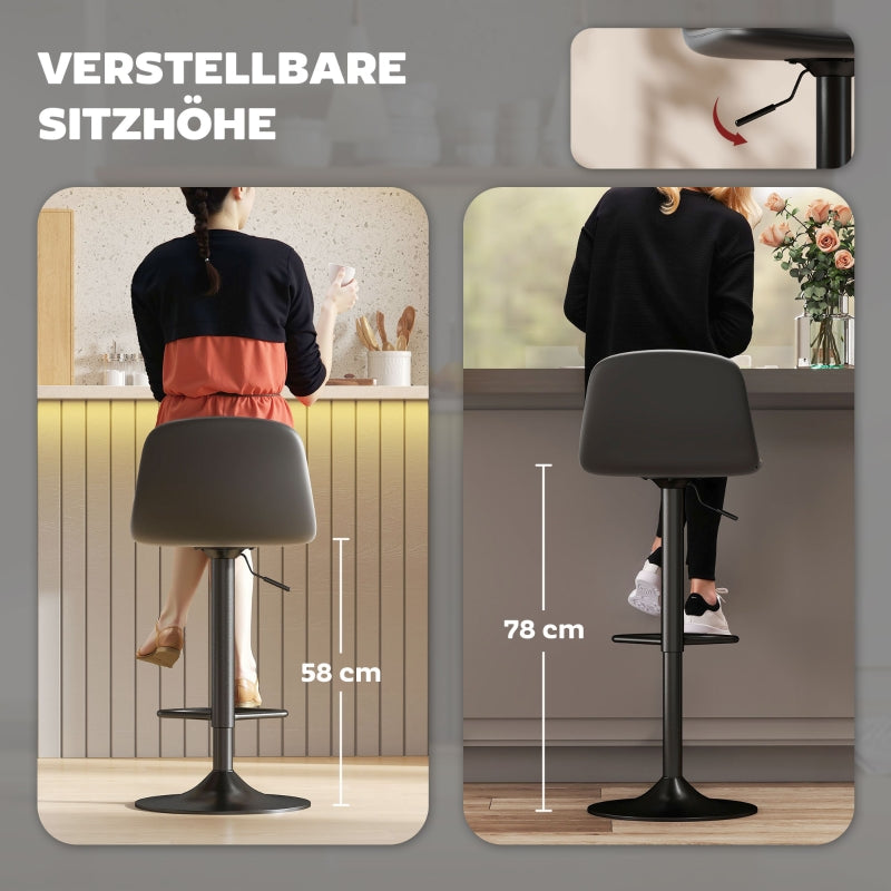 Bar Stool Set of 2, Height-Adjustable Swivel with Backrest & Footrest, Faux Leather, Black