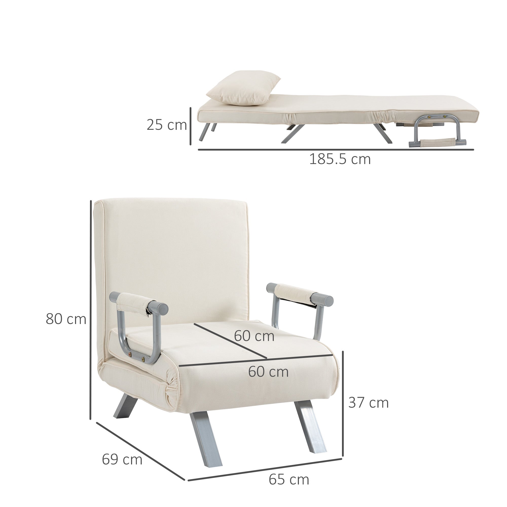 3-in-1 Sofa Bed Sleeper Chair Guest Folding Mattress Chaise Longue 65x69x80cm Polyester Cream