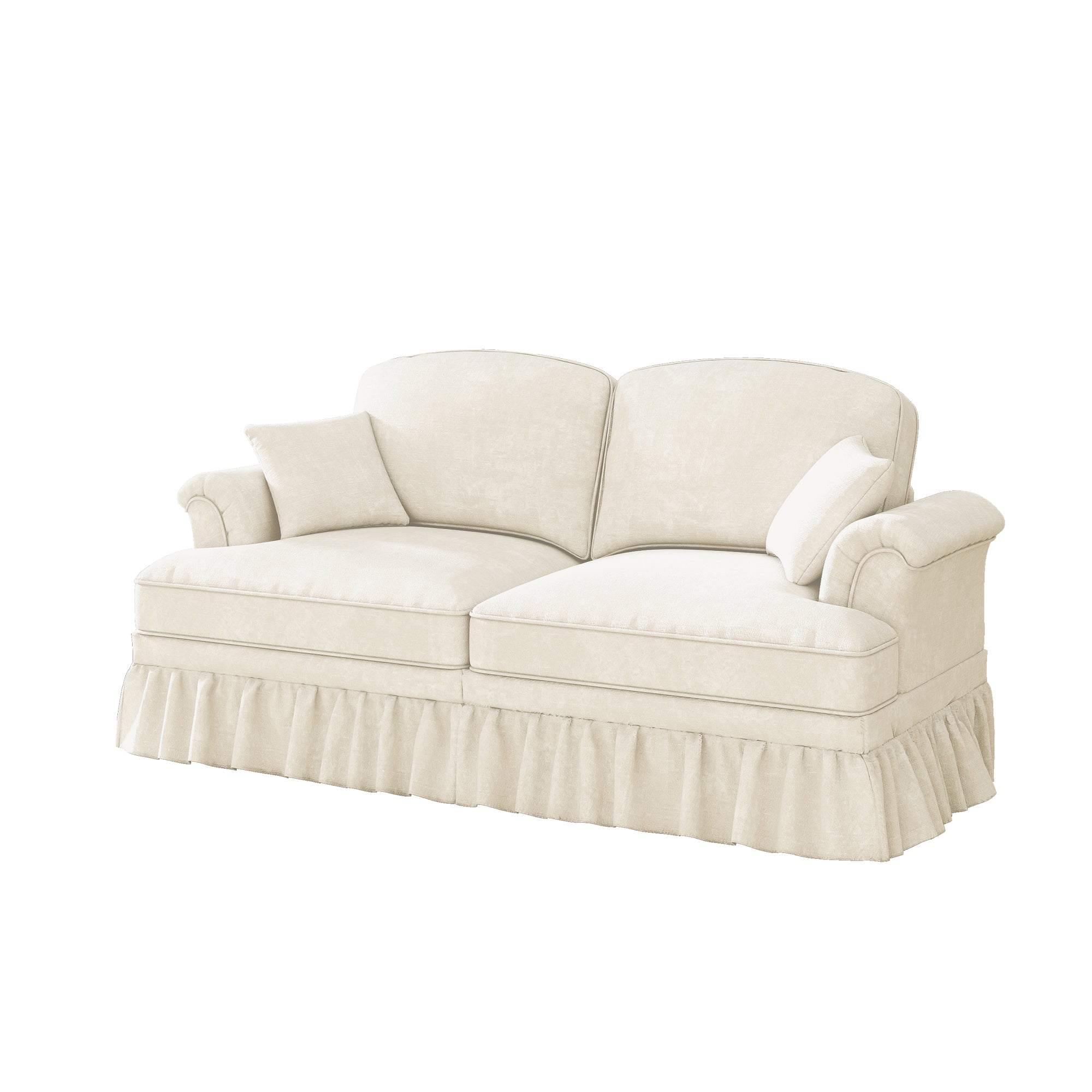 Sofa 2-Seater Mid-Century Modern Flared Arm Chenille - White