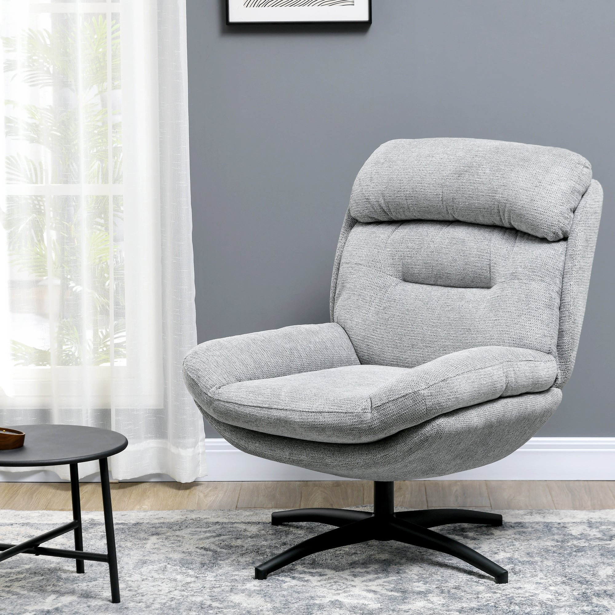 Swivel Lounge Armchair, Water-Repellent Recliner with Integrated Armrest, Chenille Look