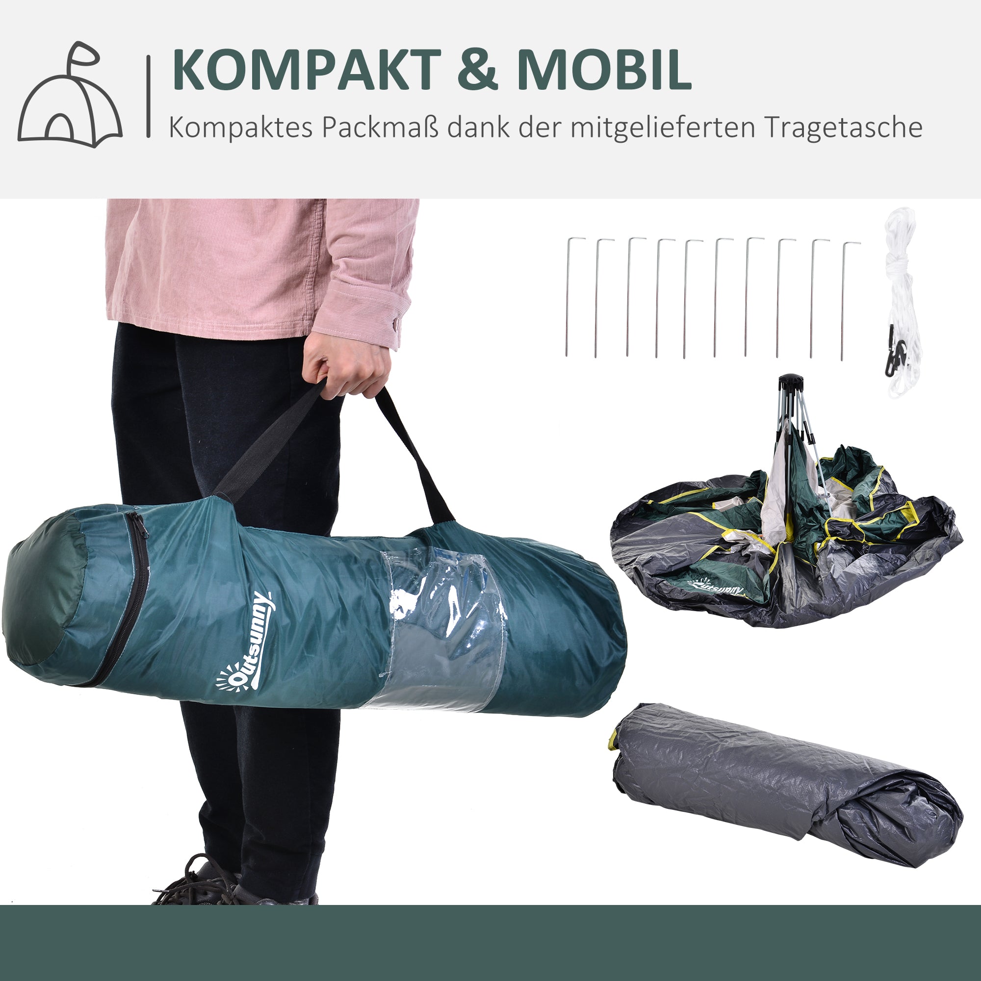 Dome Tent 3-Person 205x195x135cm Polyester, Green