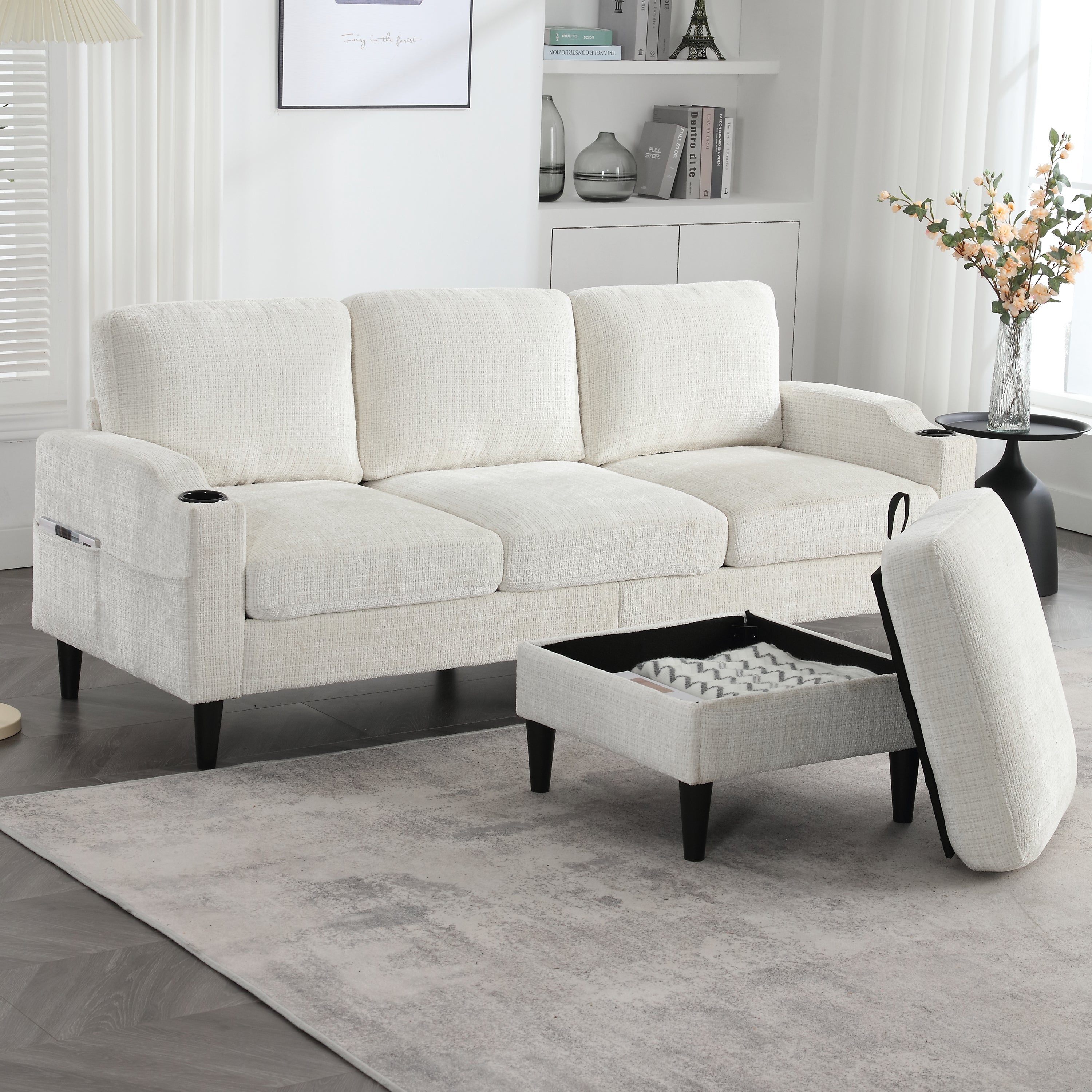 Sofa with Footstool & Storage, 4-Seater Velvet