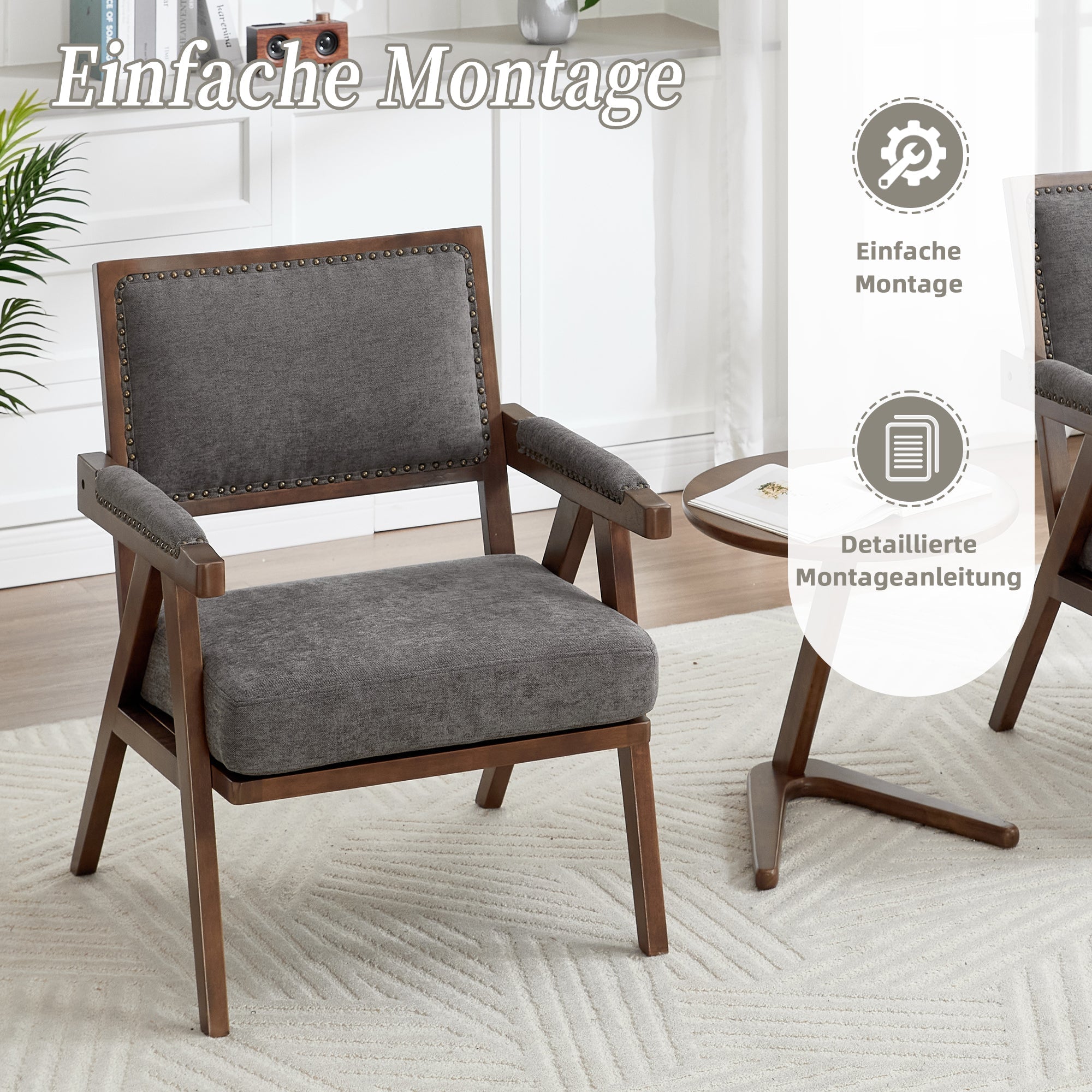 Mid-century Modern Lounge Chair, Single Armchair with Wooden Frame, Fabric