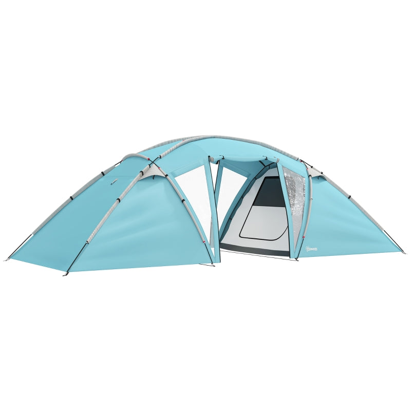 4-6 Man Family Camping Tent with 2 Bedrooms Living Room Waterproof Tunnel, Blue