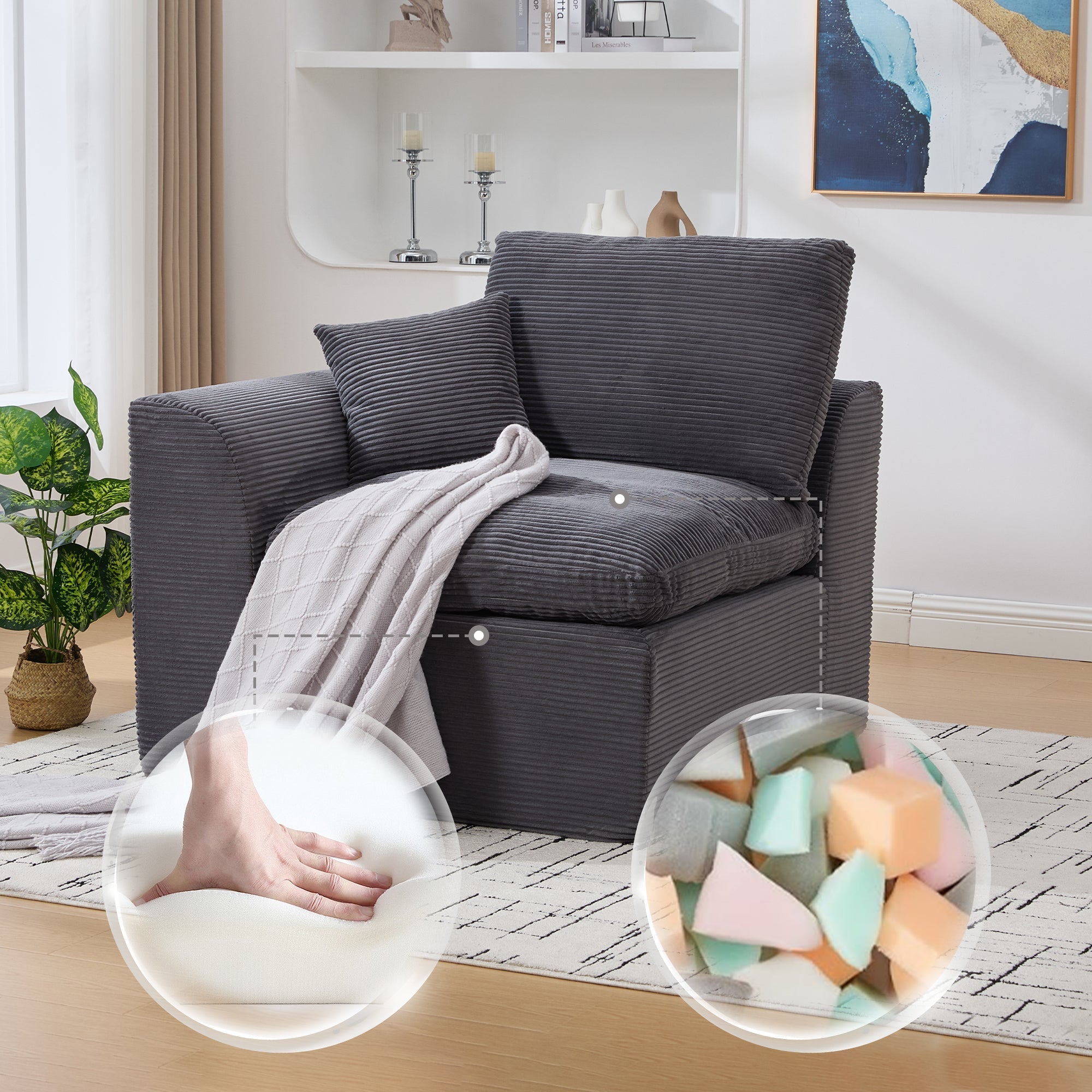 Armchair Single-Seater Modern Minimalist Fabric Cushion - Nordic Style