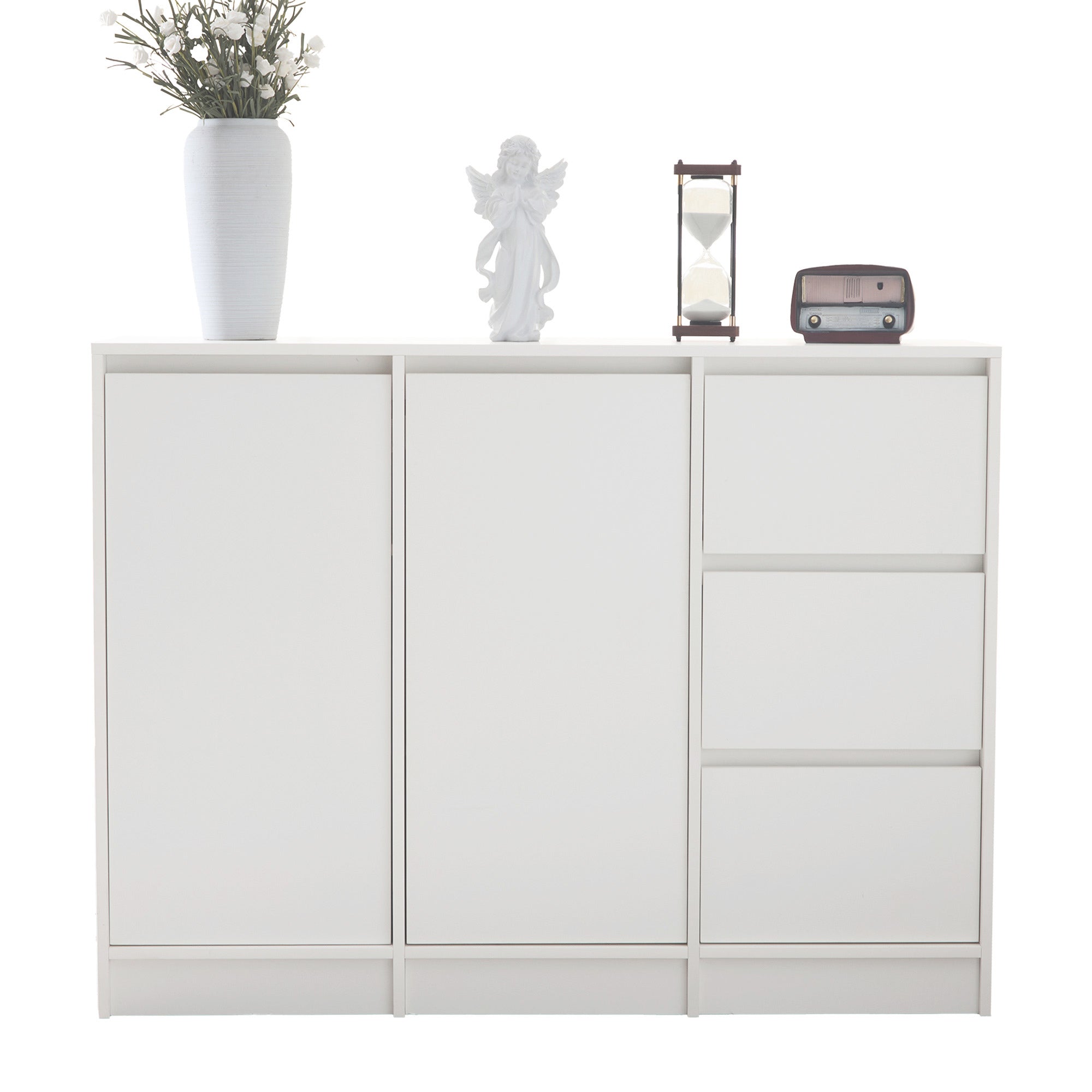 Modern Sideboard Chest of Drawers Shoe Cabinet with Storage, Two Doors, Three Drawers, Adjustable Shelf, White