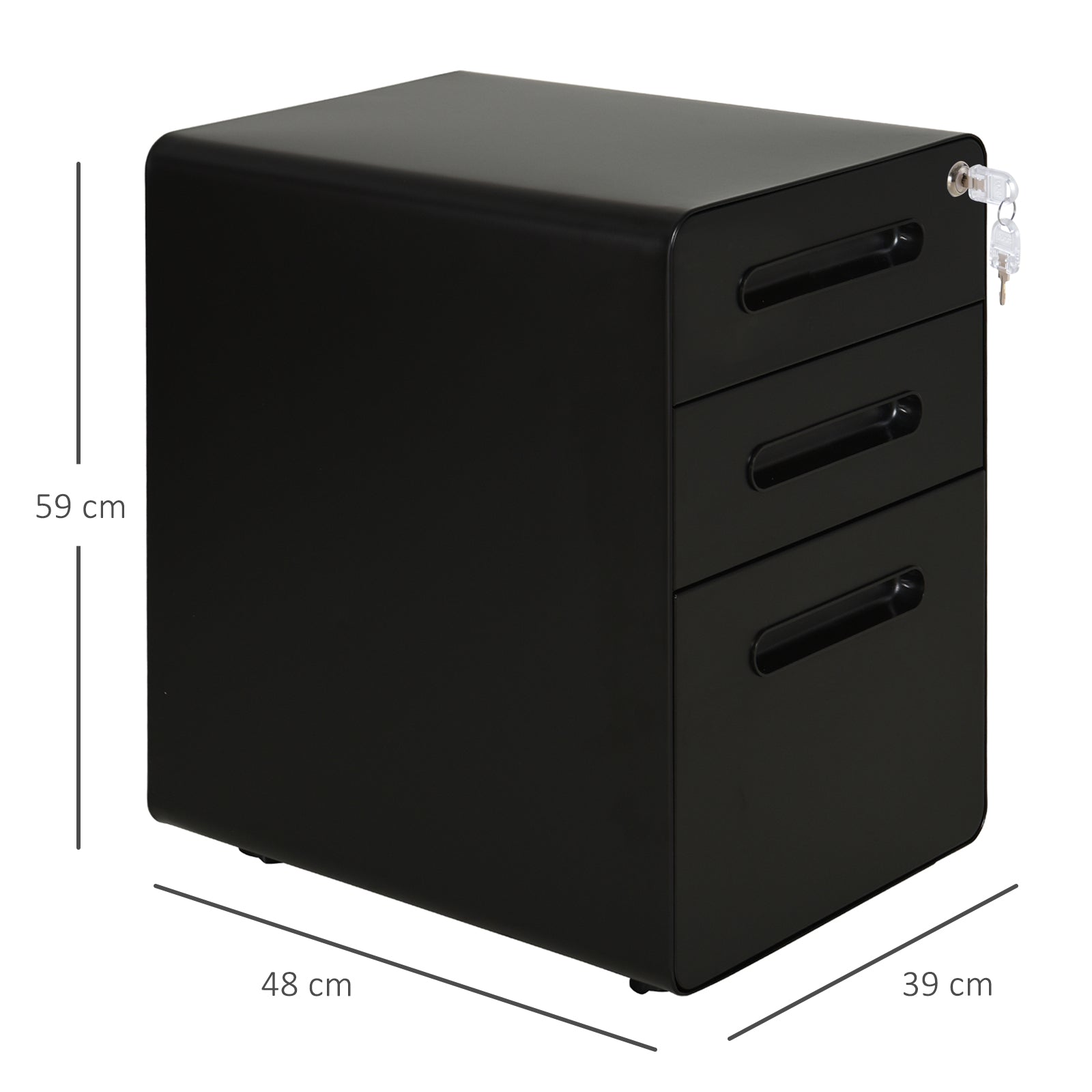 Rolling File Cabinet, 3-Drawer Office Container Steel Black