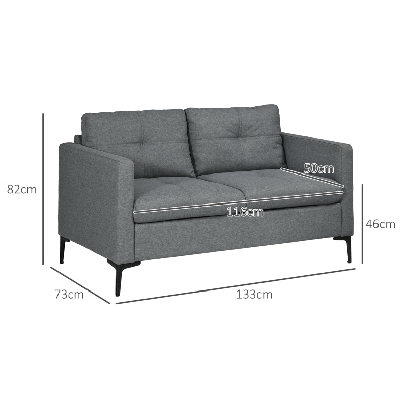 Two-Seater Sofa Steel Legs Grey