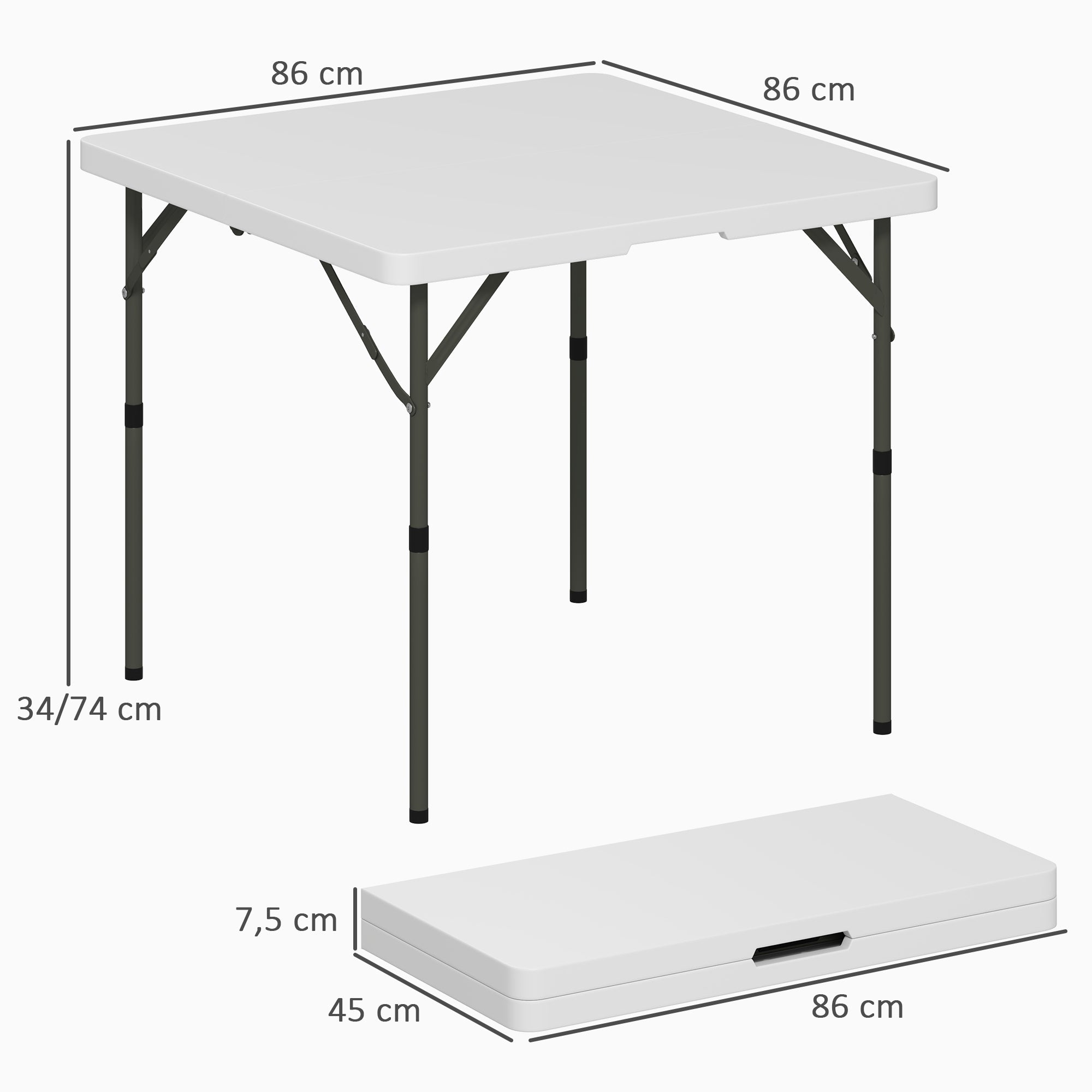Picnic Table, Folding Camping Height-Adjustable, Plastic Metal White