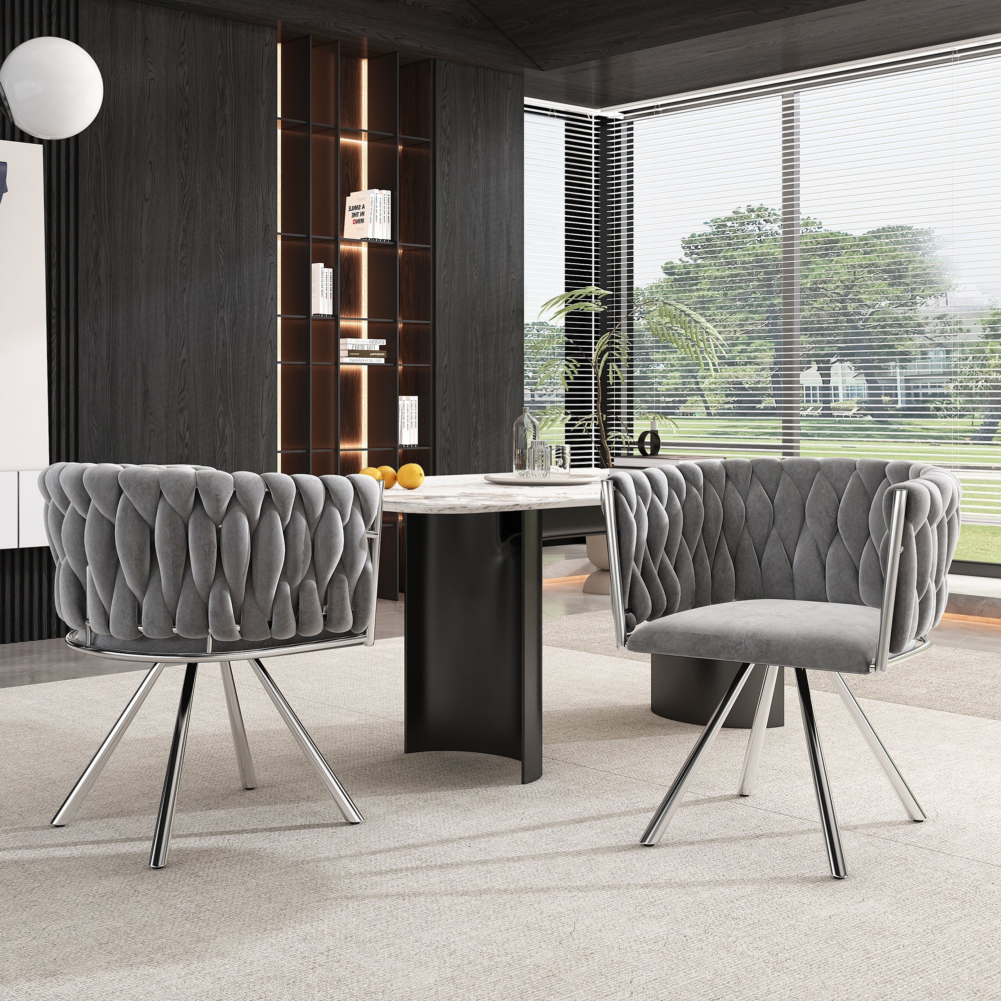 Velvet Dining Chair Set of 2 Swivel Metal Legs - Grey/Silver