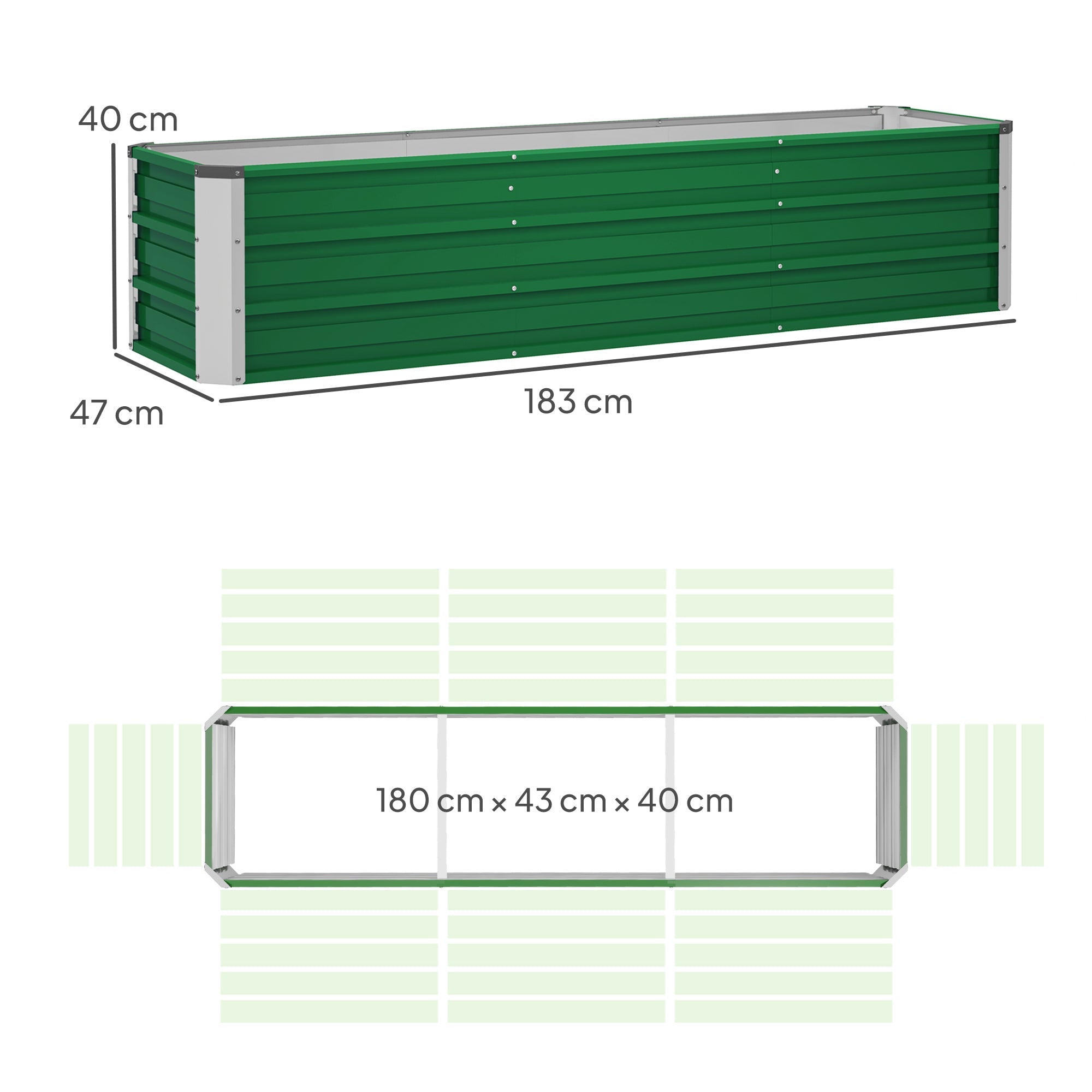 Raised Garden Bed/Planter Box 183x47x40cm Steel with Green Gloves