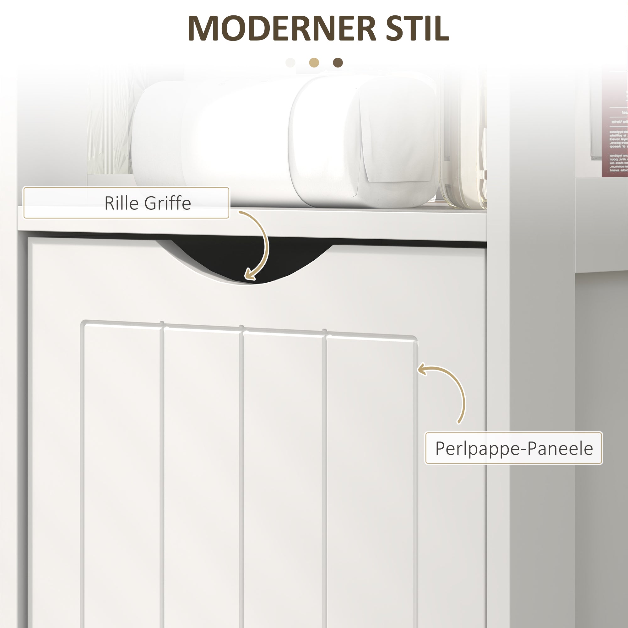 Schlanker Badezimmerschrank, Hochschrank mit 2 Schubladen, 3 offenen Fächern, Weiß