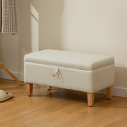 30L Linen Storage Ottoman Padded Footstool with Rubberwood Legs, Beige