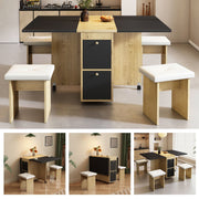Dining Table Set with 4 Chairs, Folding and Extendable Table, 120x80x75cm, White, Oak and Black