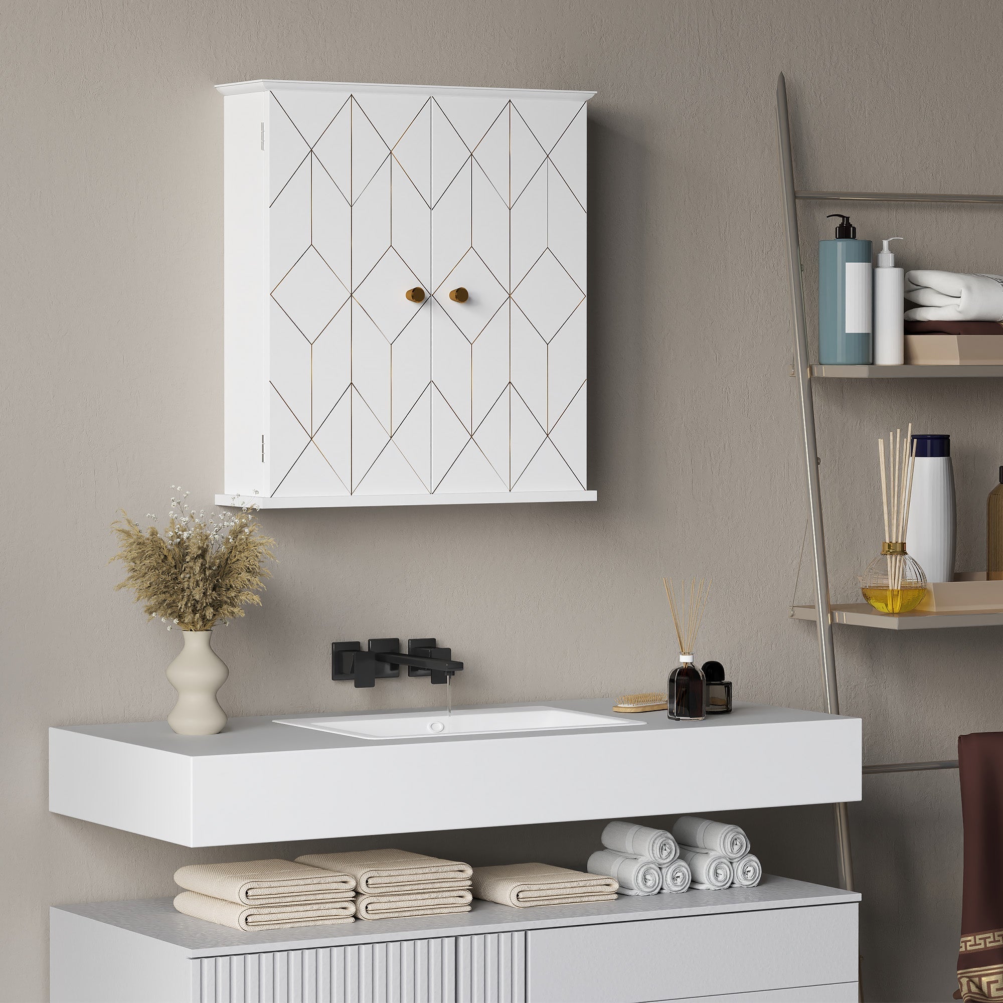 Bathroom Cabinet Wall Mounted Medicine Cabinet 2 Doors Adjustable Shelf White