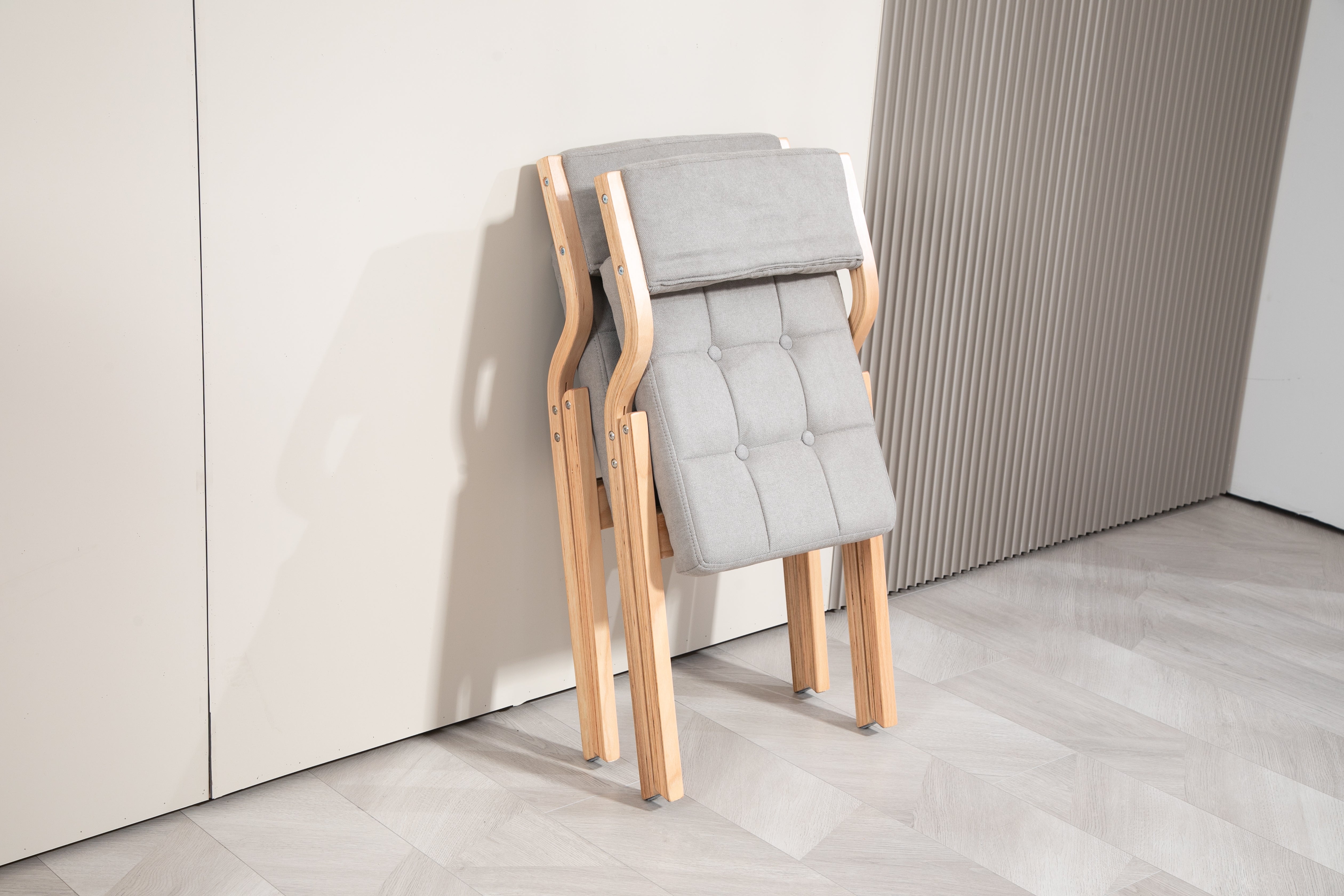 HOMEFUN Folding Chairs Padded Wooden 2 Pack - Gray