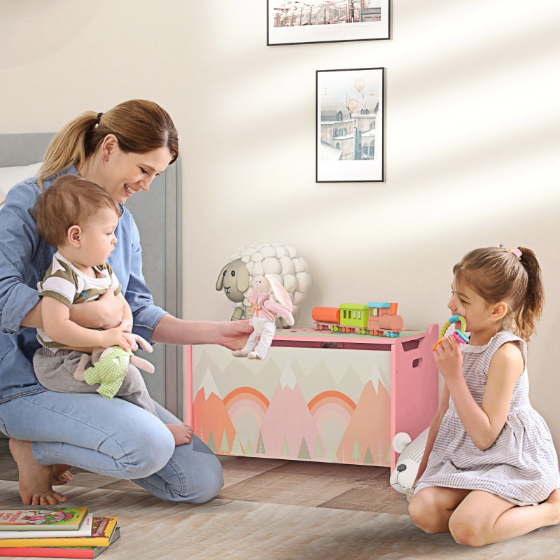 Toy Box Storage Chest Safety Hinge Animal Design - Pink