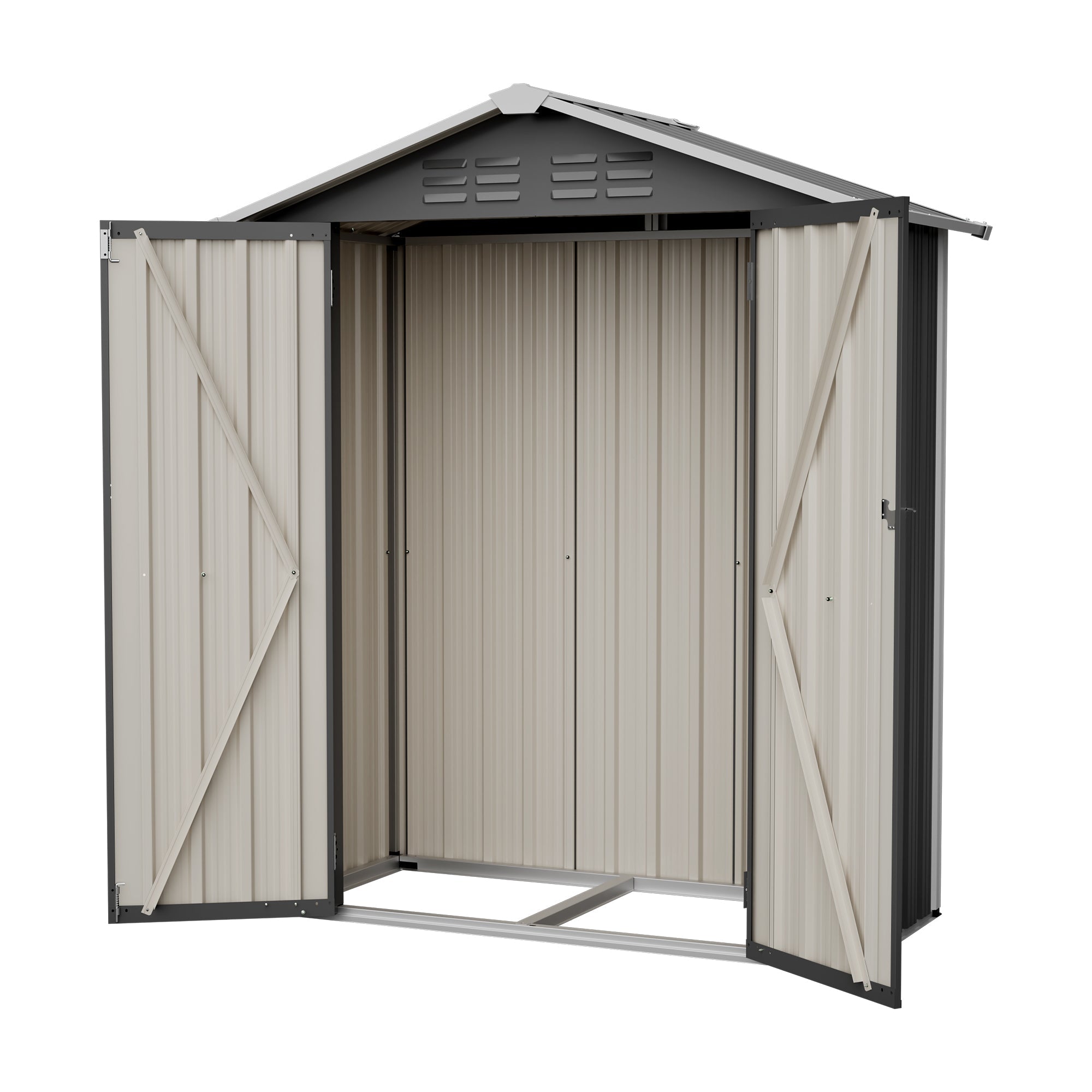 154x83x180cm Metal Garden Shed, Ventilated & Lockable, Grey