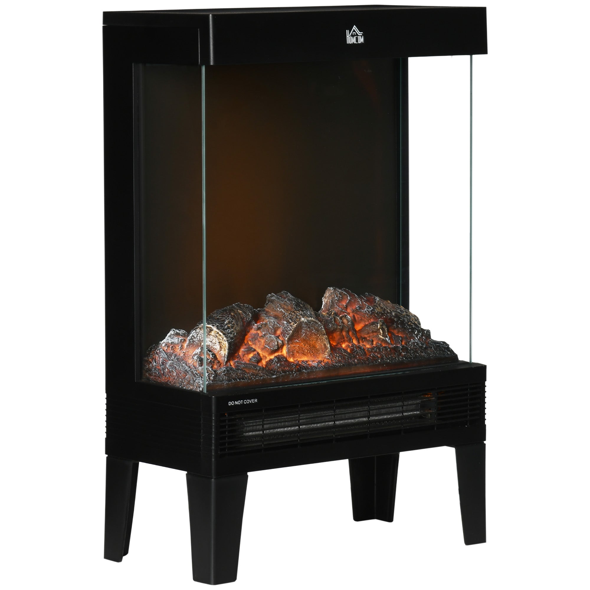 Electric Fireplace Heater Freestanding Stove, 180° LED Flame Effect 1000W/2000W, Black