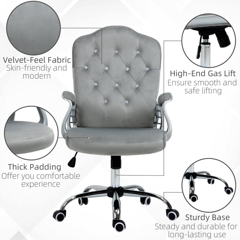 Work Chair, Diamante Back, Velvet-Feel Grey