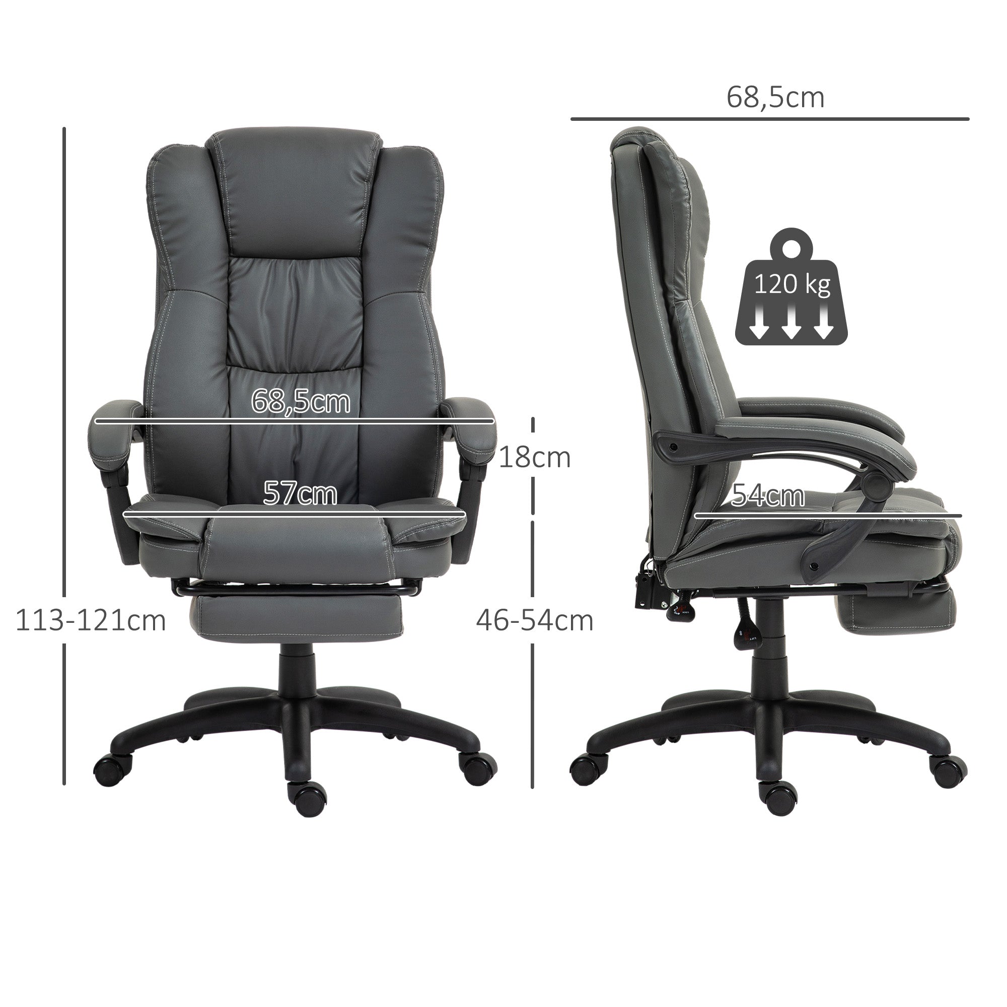 Office Chair Executive Swivel Height Adjustable Footrest Headrest Reclining Massage Dark Grey Faux Leather