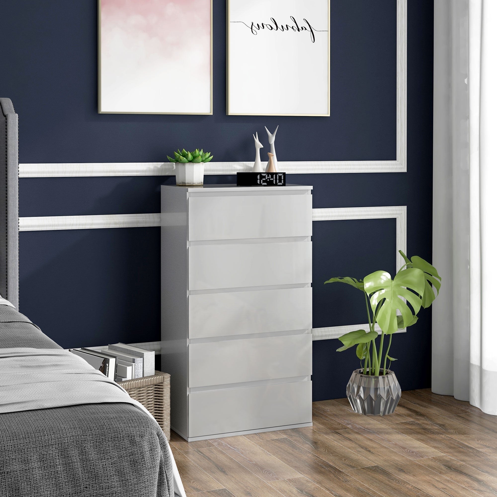Dresser: Modern Storage Unit, 5-Drawer, High Gloss, White