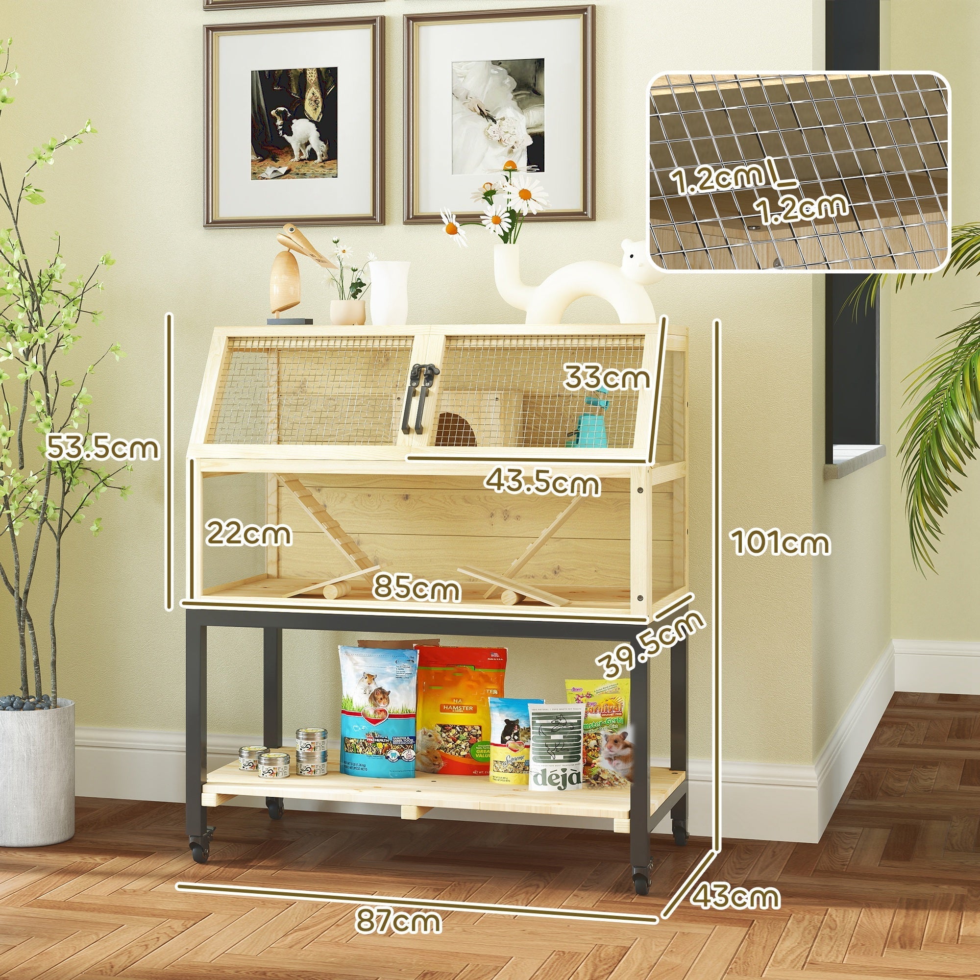 Dwarf Hamster Cage, Storage, Water Bottle, Hut, Seesaws, Wheels, Ramps, Natural Wood