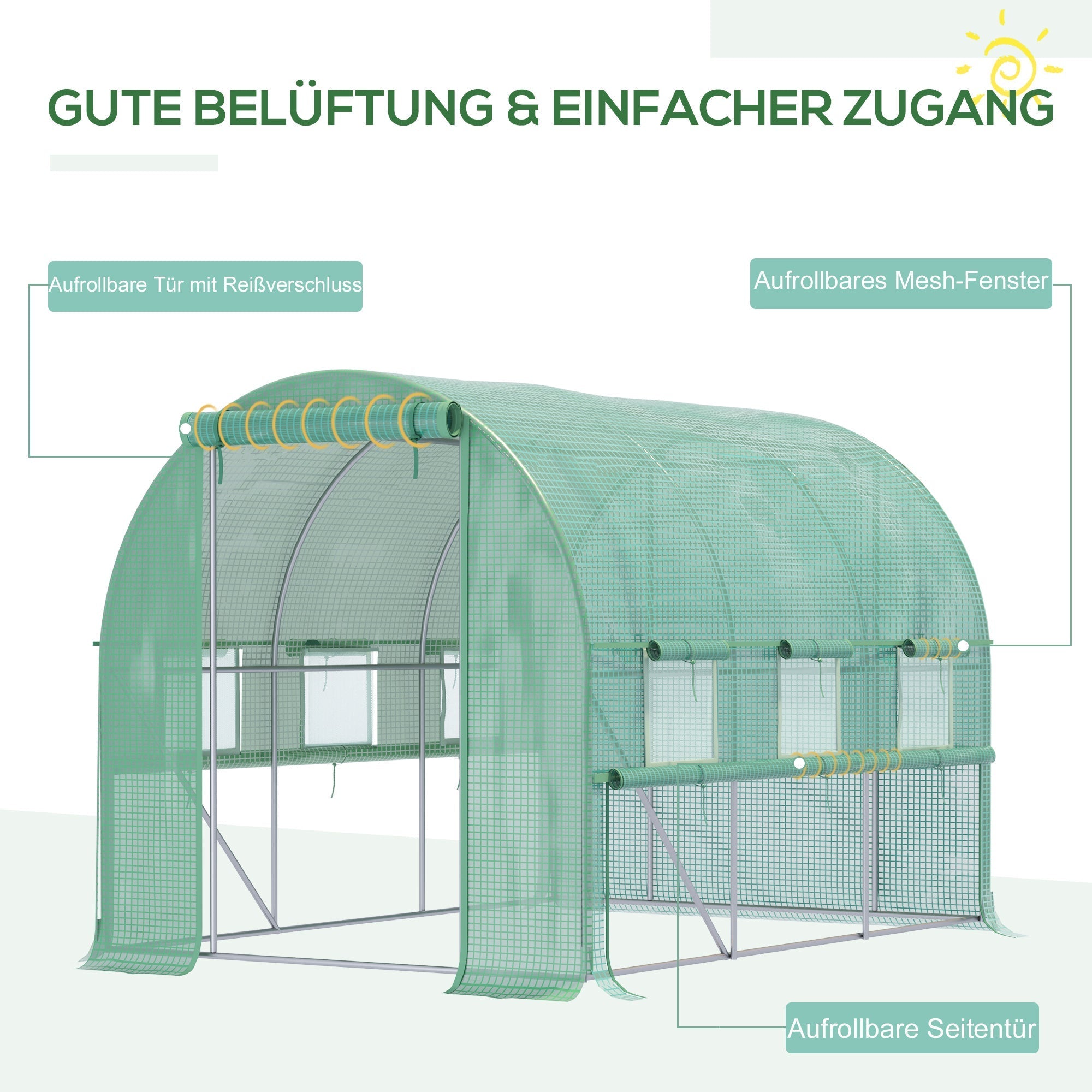 Walk-in Tunnel Greenhouse 2.95x2x2m 6 Windows UV Protection Garden