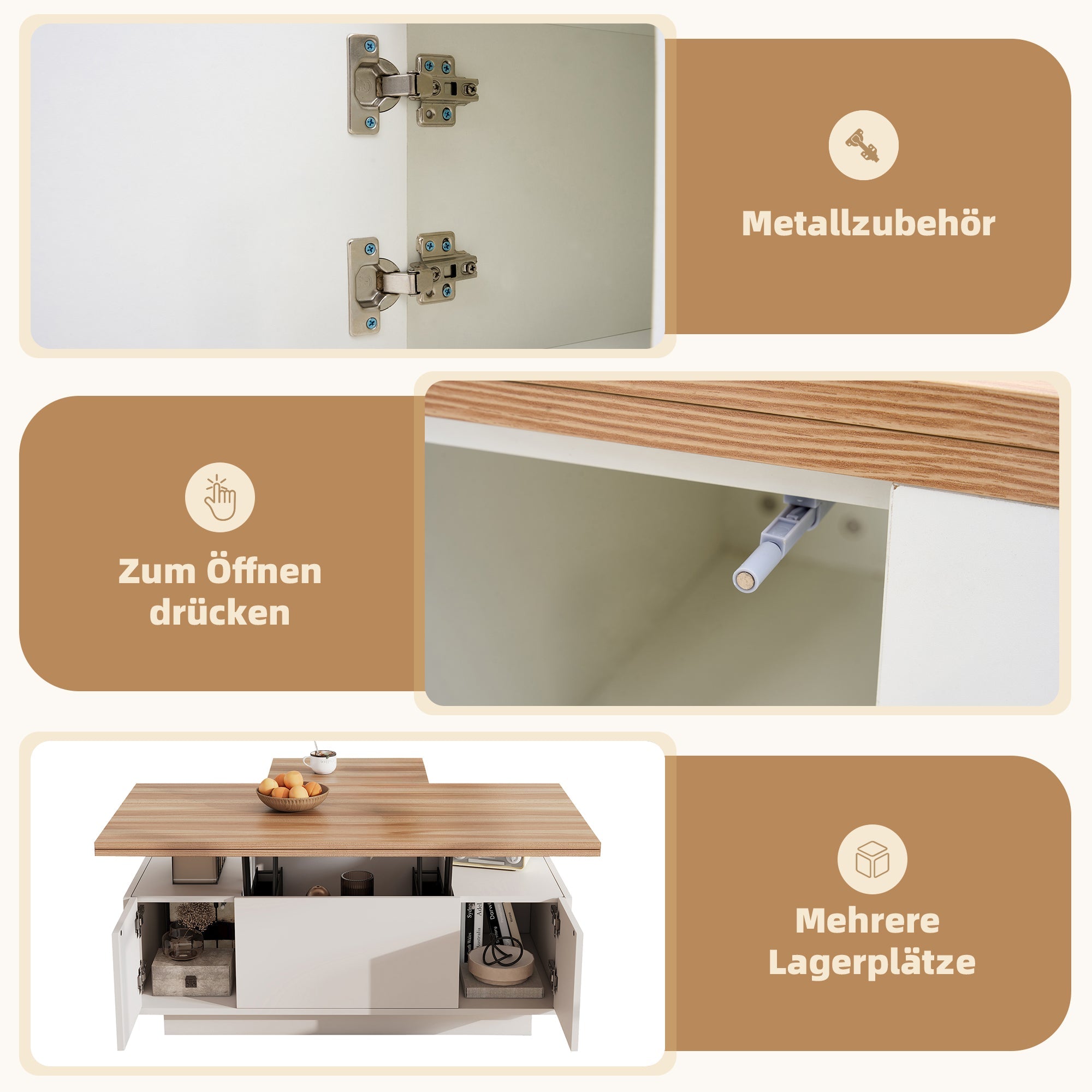 Coffee Table, Modern Double Lift Mechanism with Hidden Storage, 50kg Capacity