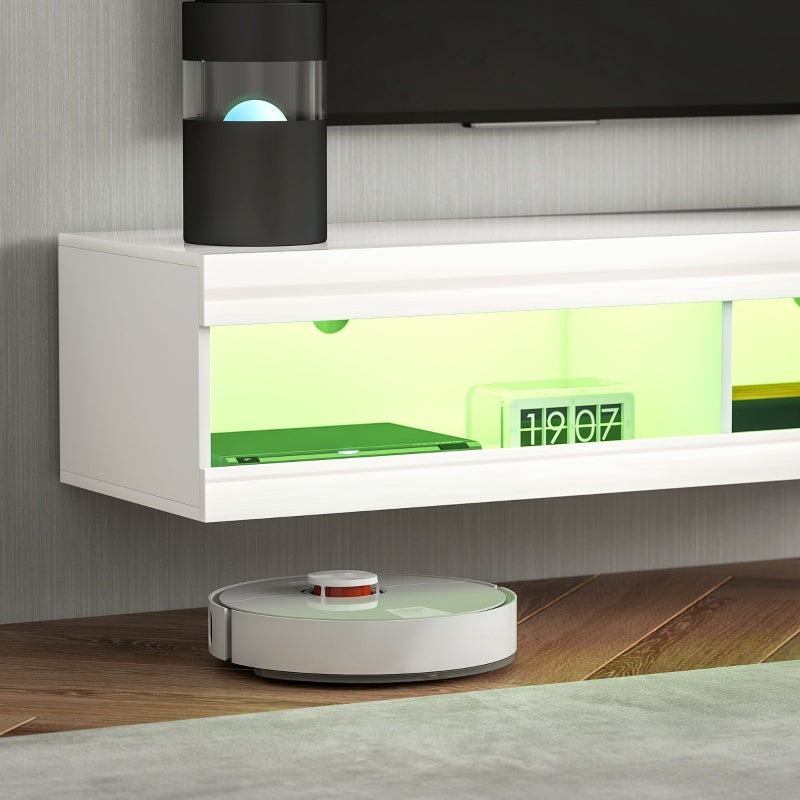 TV Cabinet 140cm Wall-Mounted Lowboard RGB LED Lighting Open Storage High-Gloss White