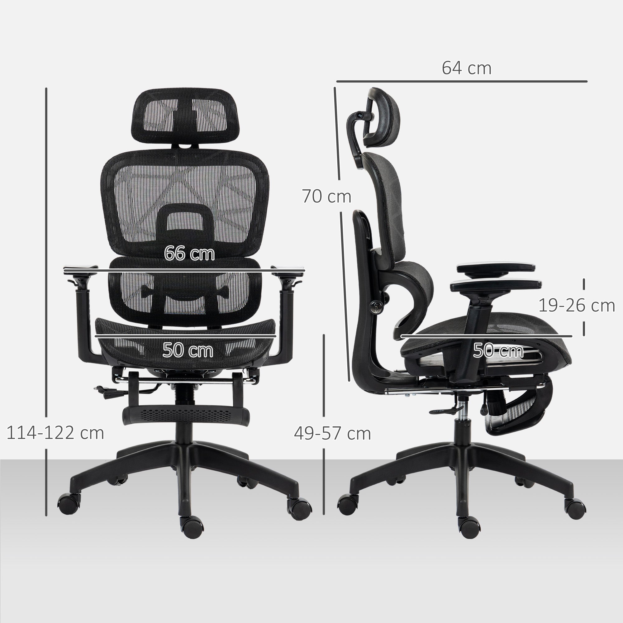 Office Chair Ergonomic Mesh Swivel Reclining Footrest, Black