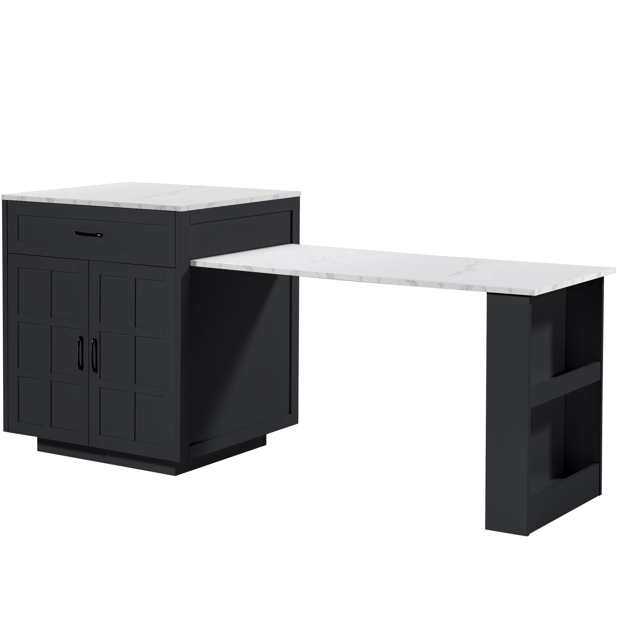 Extendable Bar Table Kitchen Island with Storage & Drawers - Black