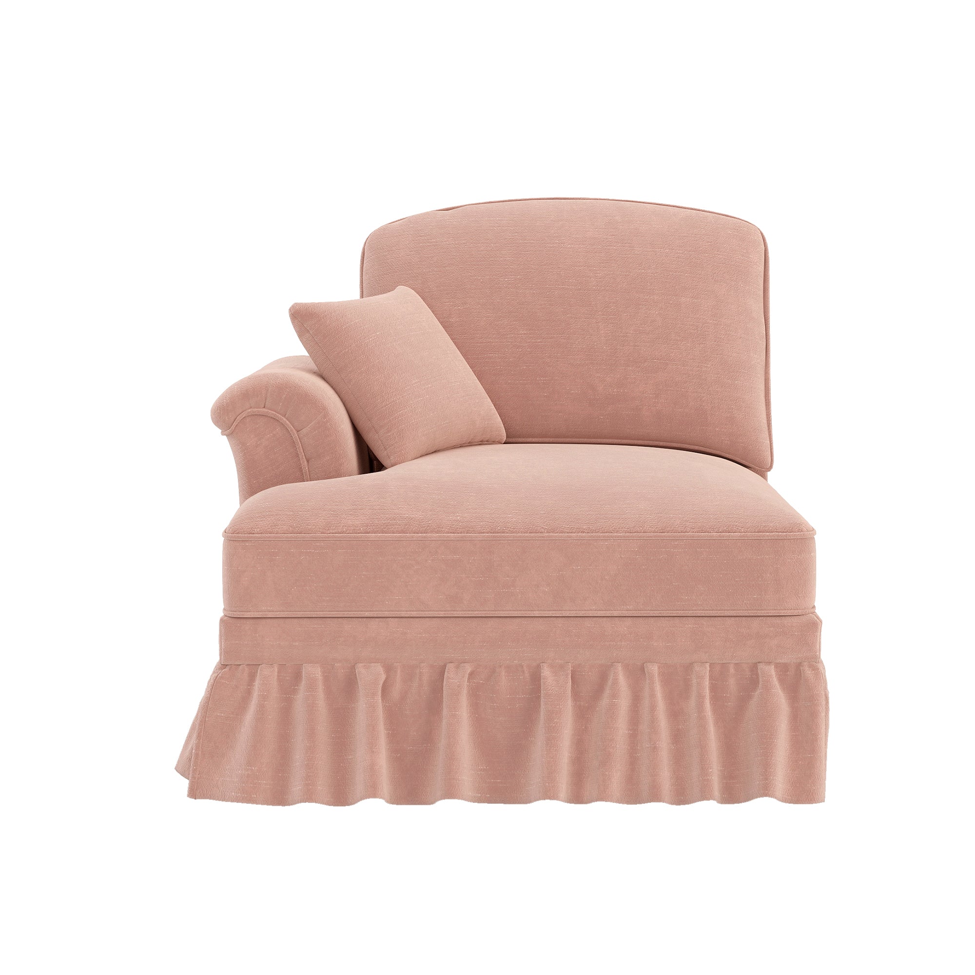 Windsor Sofa with Removable Ruffle Skirt and Cushion, Pink Chenille