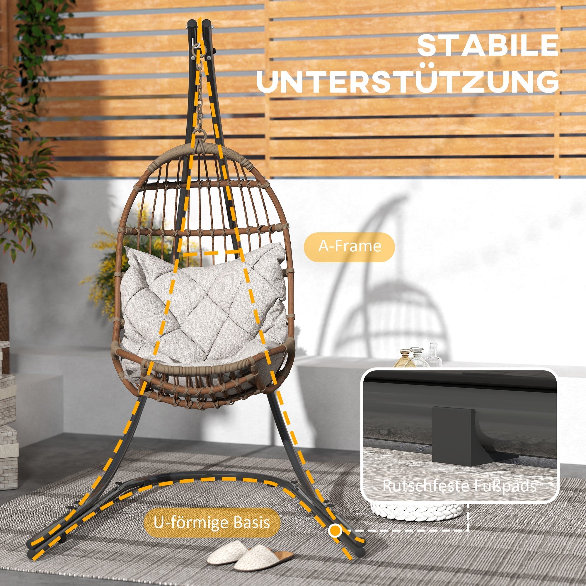 C-shaped Hanging Chair Stand, 150kg Indoor Outdoor Use, Metal Black