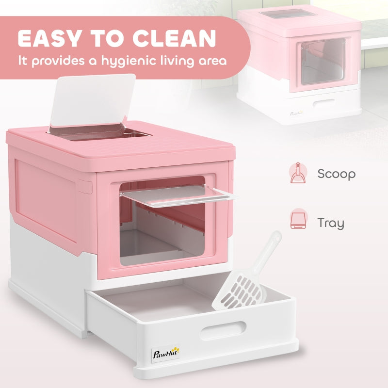 Hooded Cat Litter Box, Portable Pet Toilet with Scoop, Pink