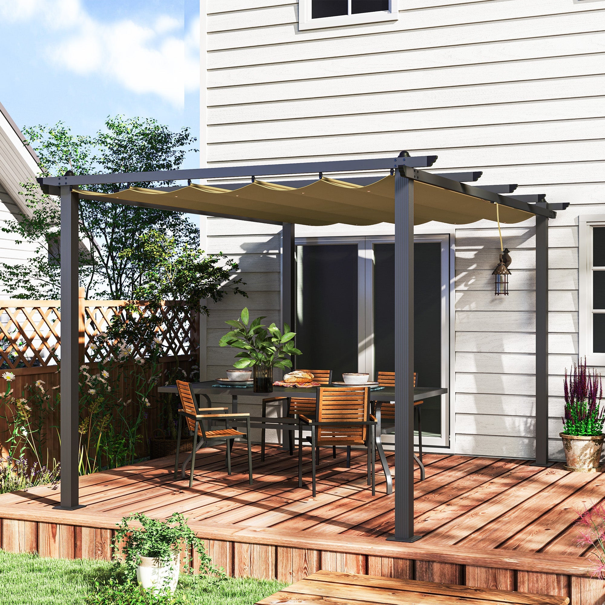Aluminium Pergola 3x4m mit ausziehbarem Dach Khaki