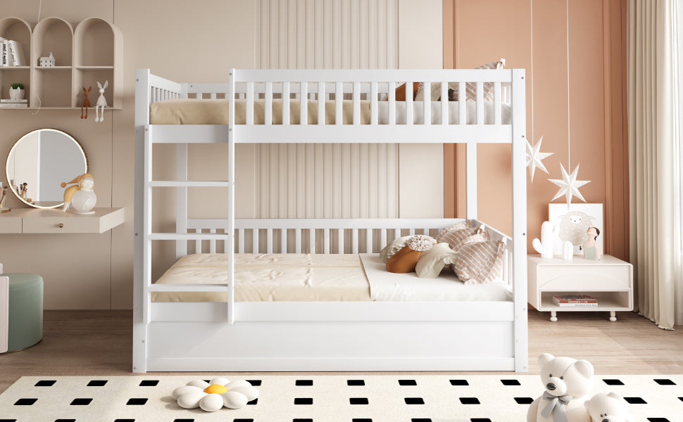 Children's Bunk Bed 90x200cm Hydraulic Storage System, Solid Wood White