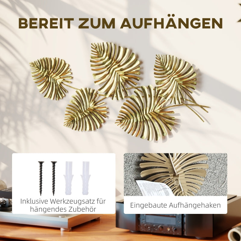 Wall Decor Set, Leaf Shape, Gold Metal