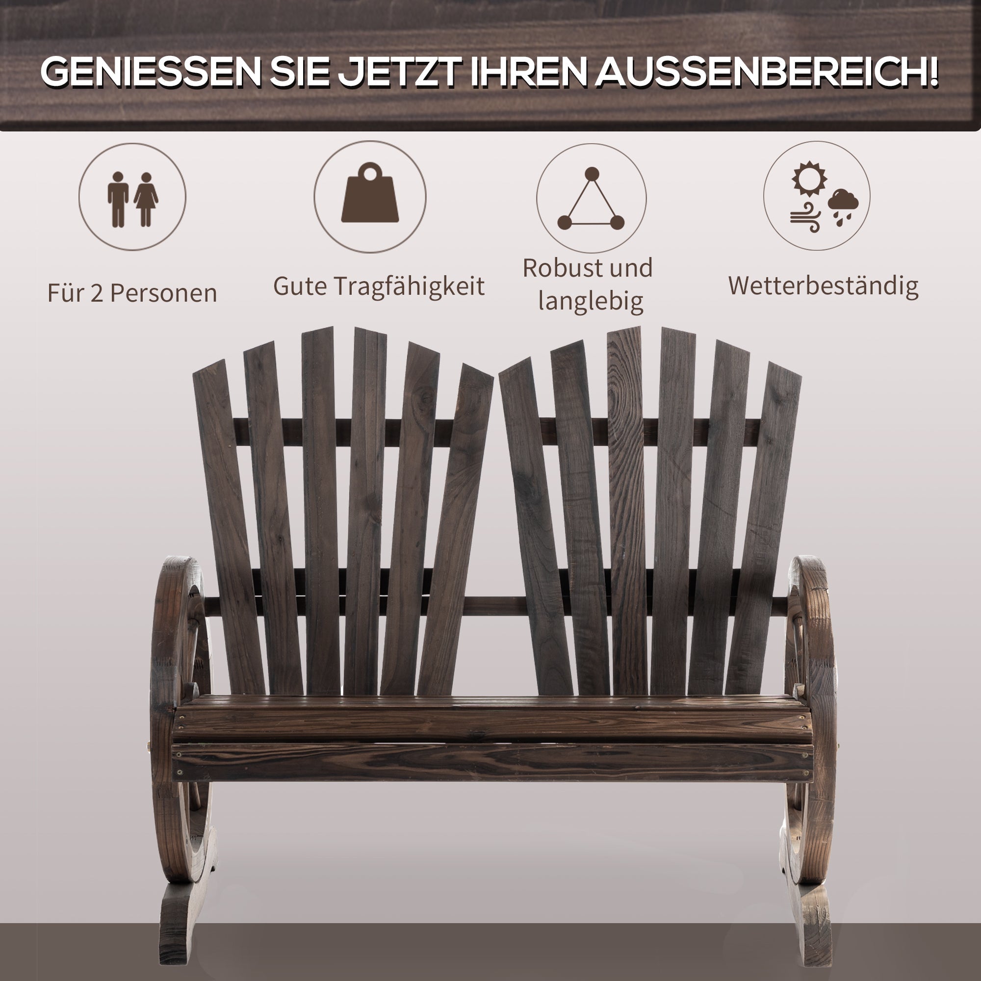 Garden Bench with Armrests, Solid Wood, Dark Brown