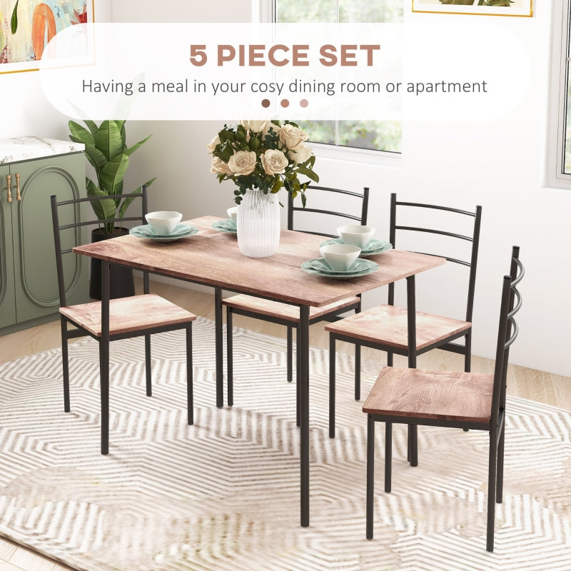 5 Piece Dining Set, Space Saving Table and 4 Chairs, Black Steel Frame