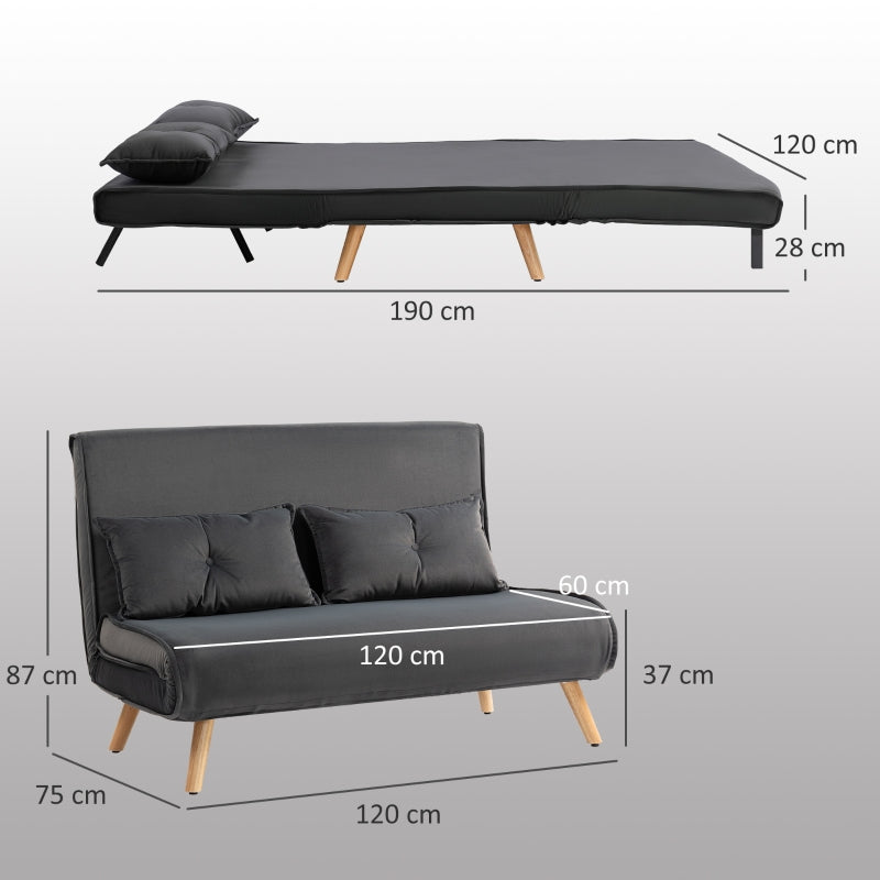 2-Seater Sofa Bed, Adjustable Backrest, Fabric Upholstery, Grey