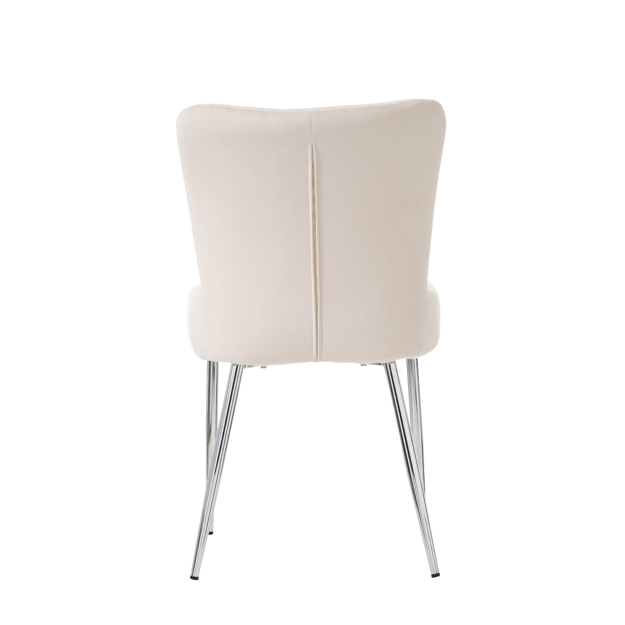 Velvet Dining Chair Set of 6 with Silver Metal Legs and Lumbar Support, Beige