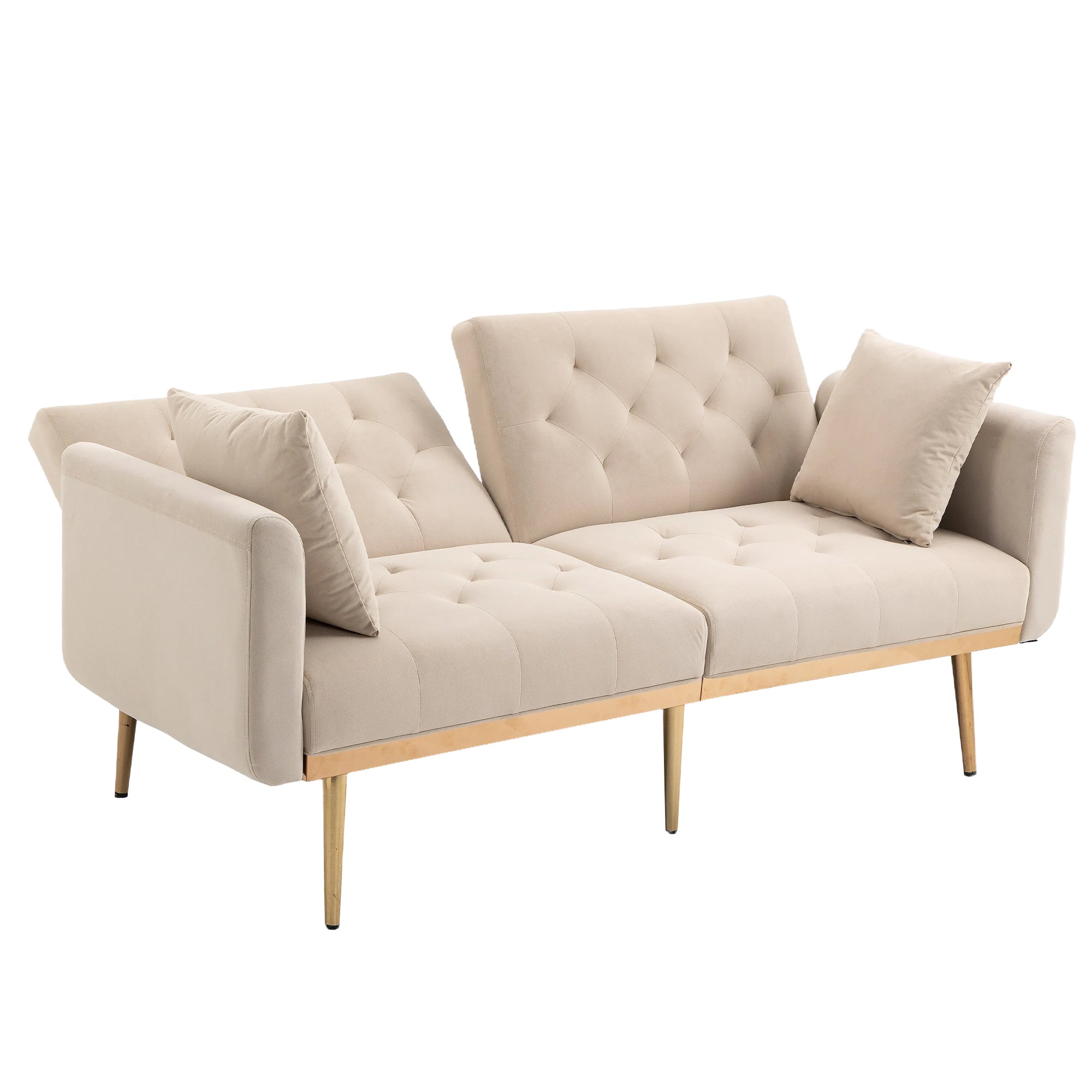 GOMYWAY 2-Seater Sofa 3-Speed Adjustable Backrest Gold Metal Legs Velvet