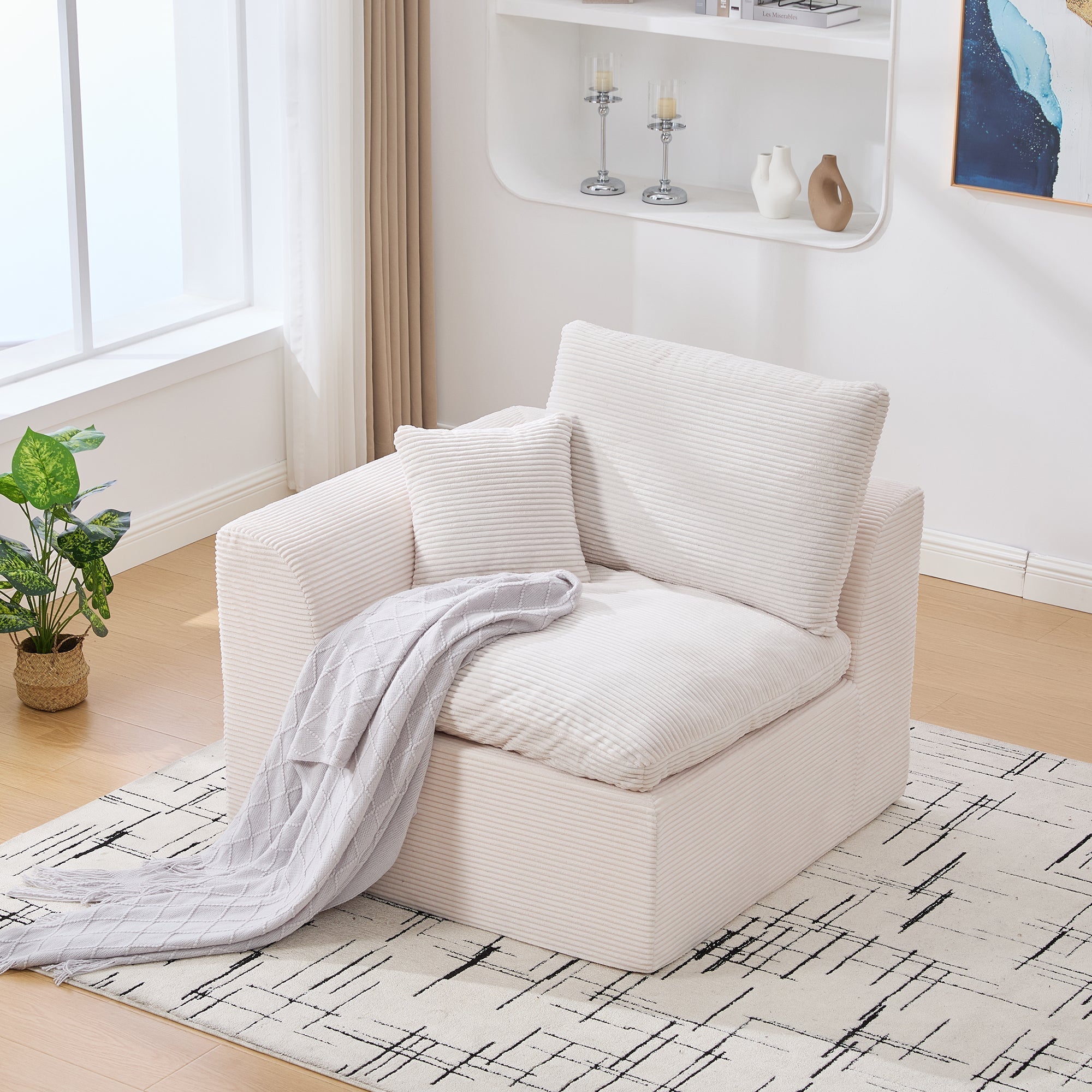 Single Sofa Modern Minimalist Armchair with Cushion - Fabric