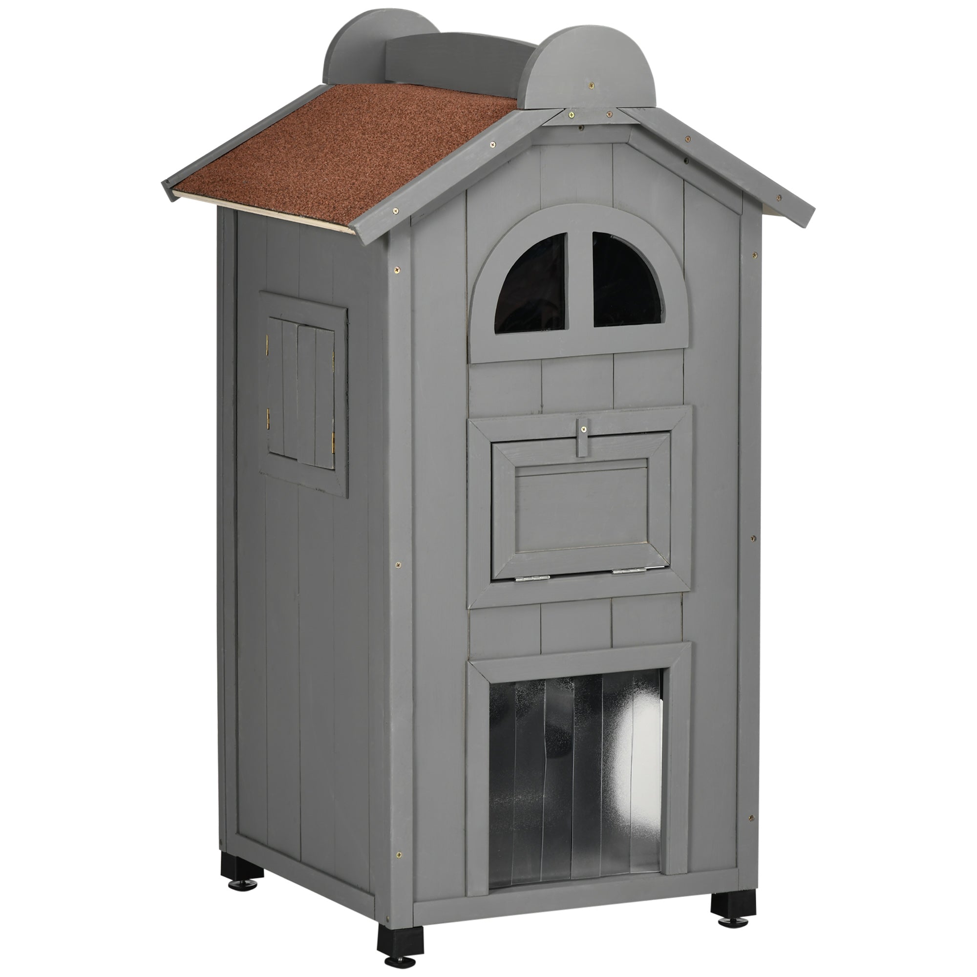 Cat House for Cat Bed or Litter Box, Fir Wood, Grey